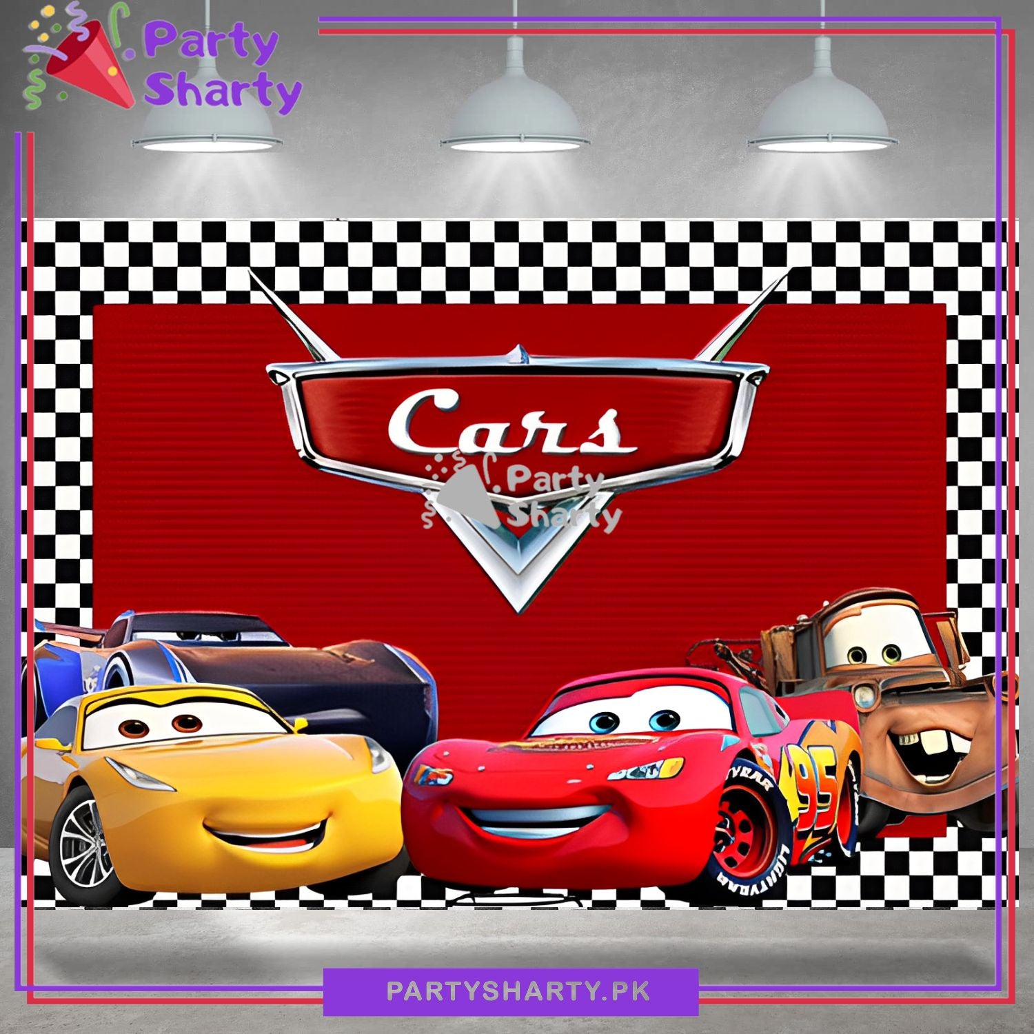 Lightning Mcqueen Car Theme Panaflex backdrop For Mcqueen Car Theme Birthday Decoration and Celebration
