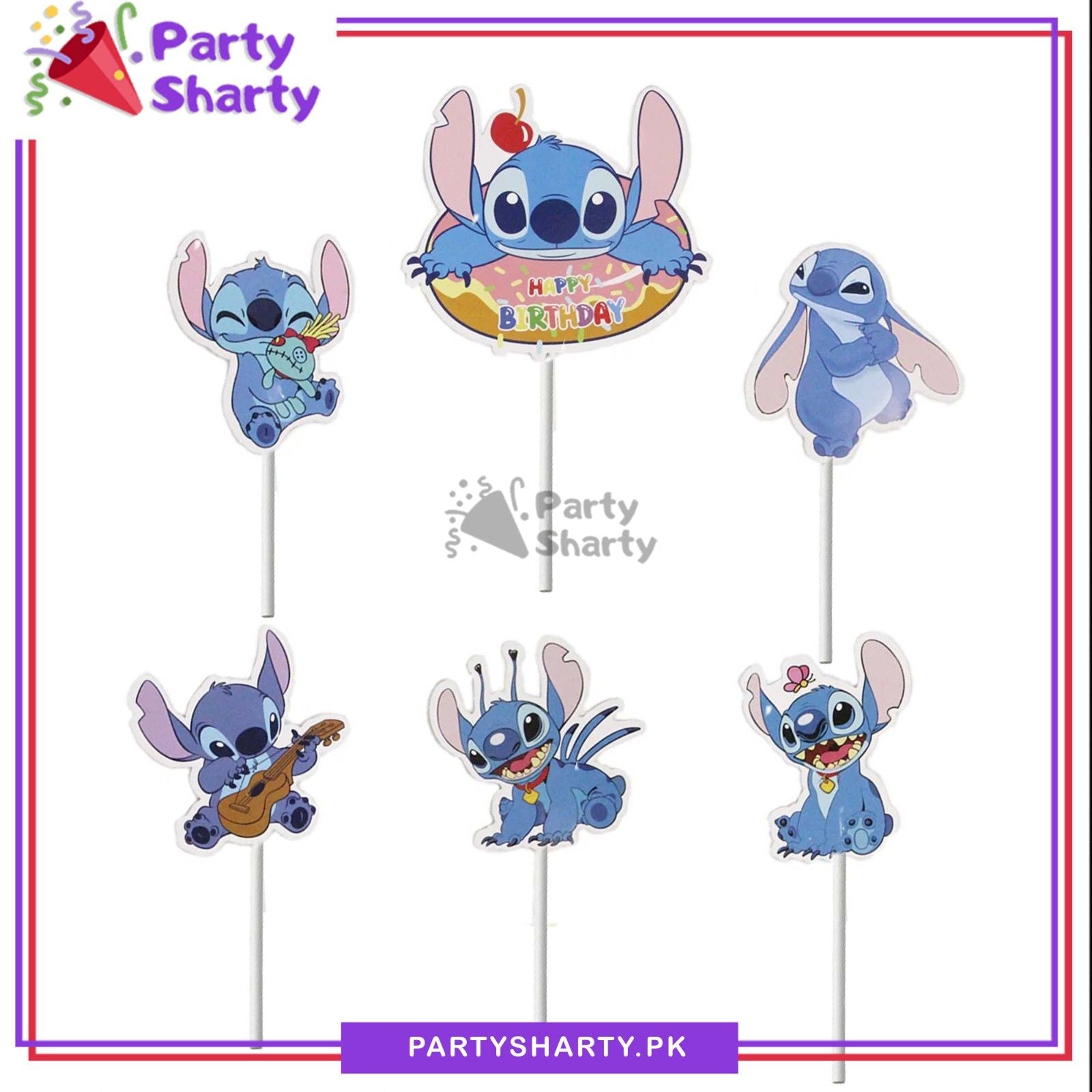 Lilo & Stitch Theme Cake Topper Set of 6 for Lilo & Stitch Theme Birthday Decoration and Celebration