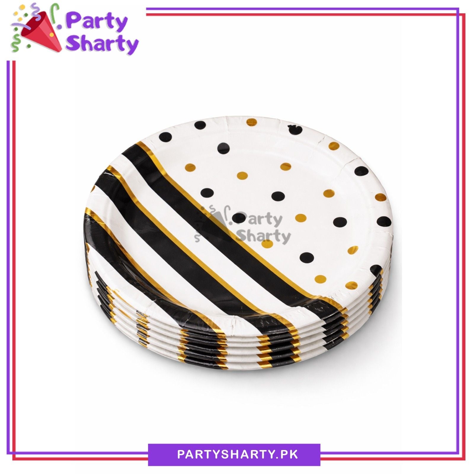 7inches Lining With Polka Dots Printed Design Paper Plates For Party Decoration