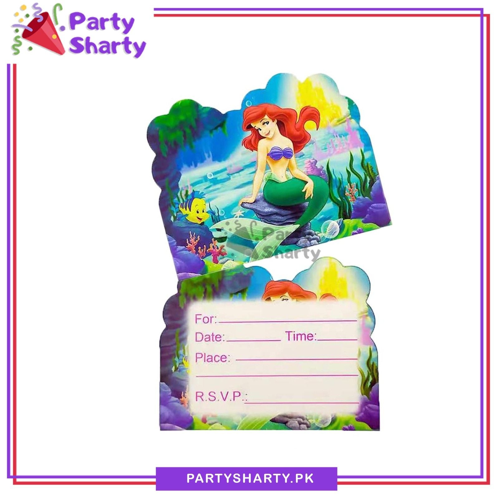 Little Mermaid Invitation Cards Pack Of 10 for Mermaid Theme Birthday Celebration