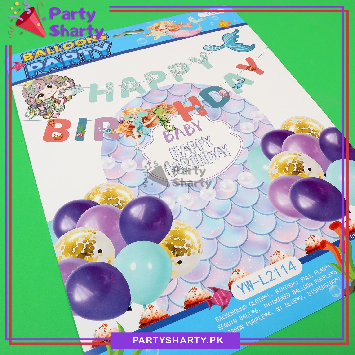 Happy Birthday Little Mermaid Theme Set For Theme Based Birthday Decoration & Celebration