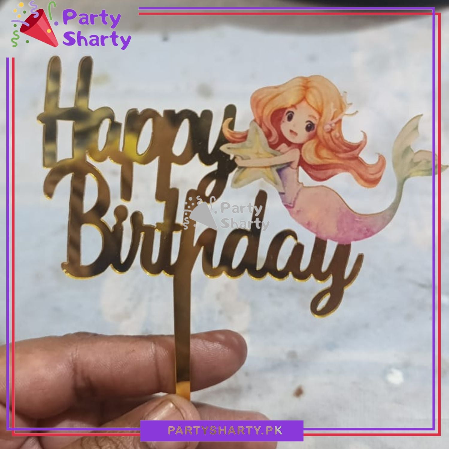 Little Mermaid Theme Acrylic Cake Topper For Birthday Party Celebration and Decoration