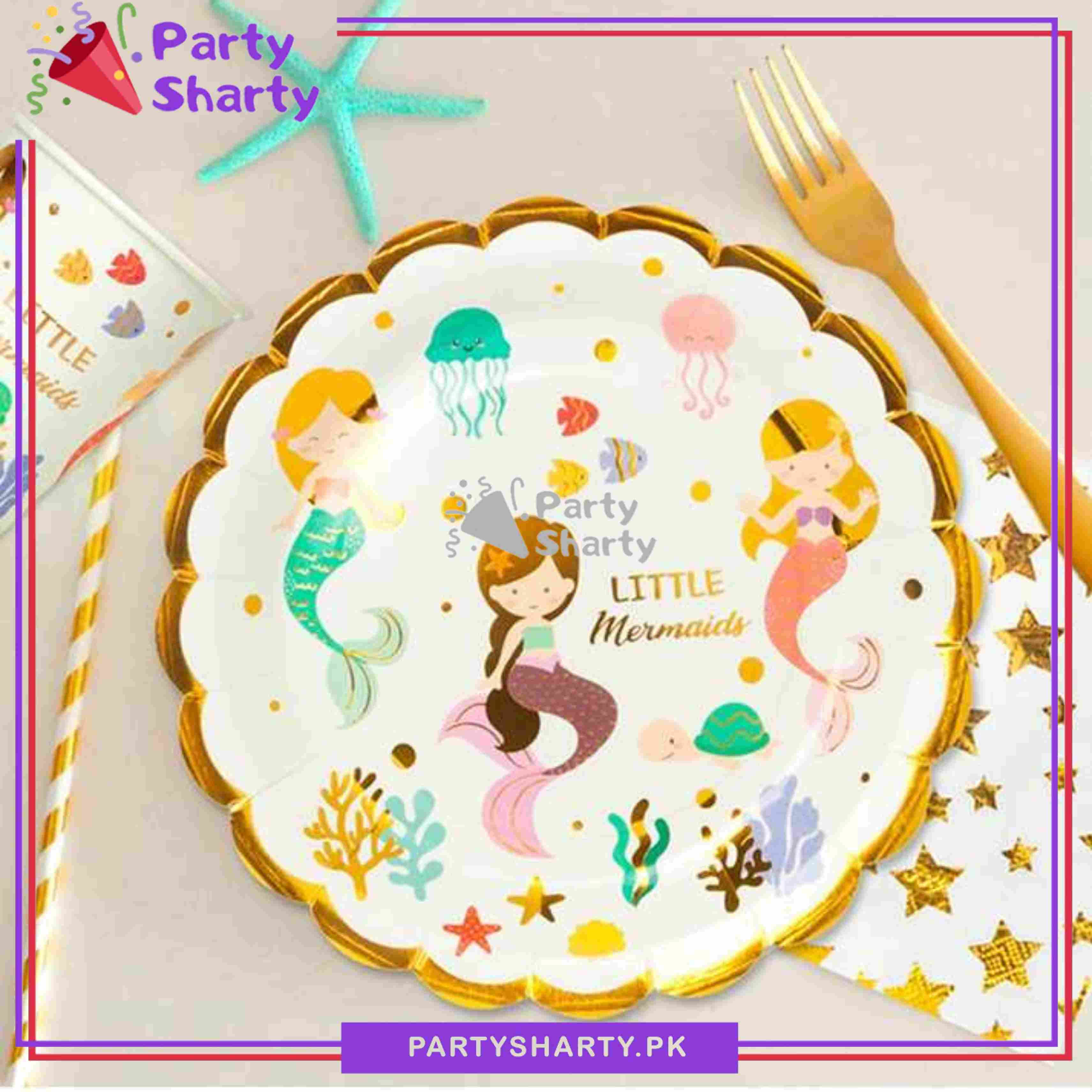 Little Mermaid Theme Sparkle Dessert Paper Plates for Mermaid Theme Party Decoration