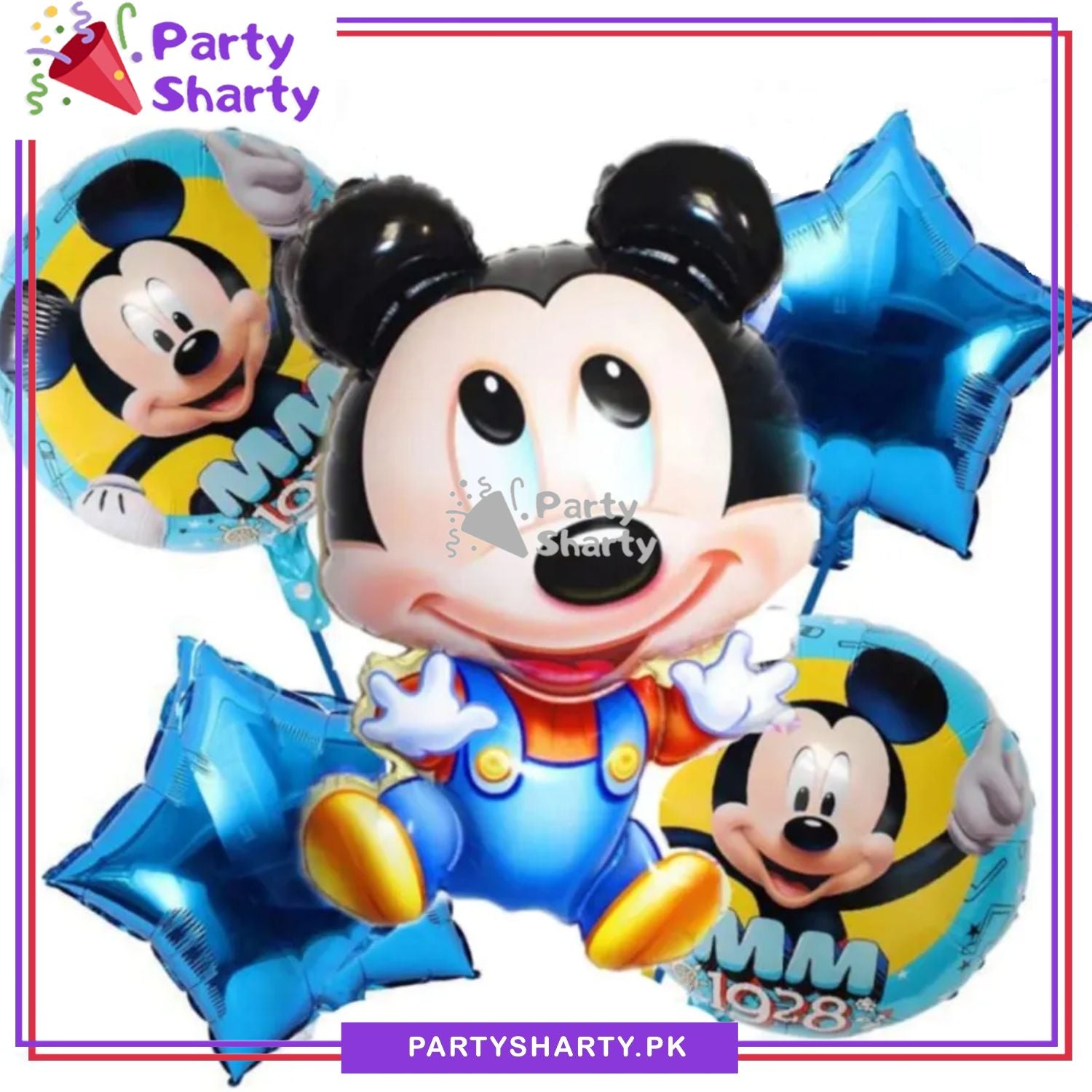 Little Mickey Mouse Cartoon Foil Balloon Set - 5 Pieces For Birthday Party Decoration