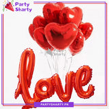 Love Scripted Foil Banner with 5 Heart Shaped Foil Balloons For Birthday, Wedding, Anniversary & Valentine Party Decoration