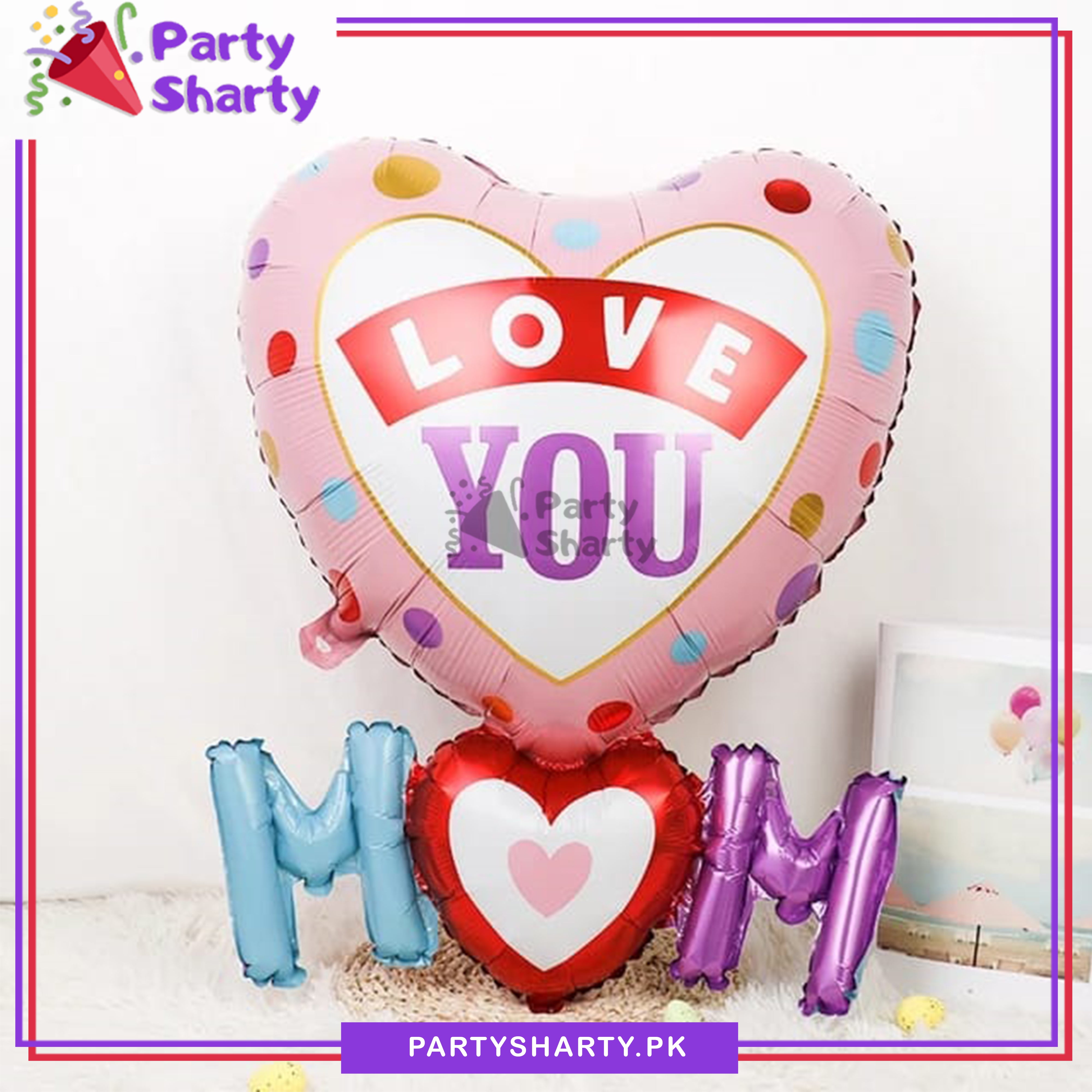Love You Mom Foil Balloon For Mother's Day and Mom Birthday Party Decoration