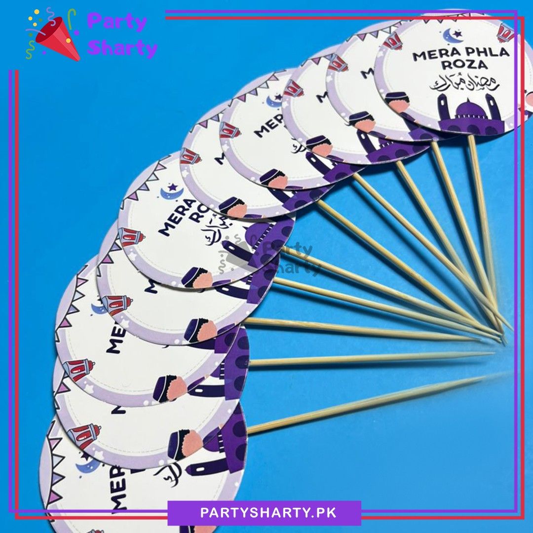 Purple Color MERA PHELA ROZA Theme Cup Cake / Mithai Toppers For Roza Kushai Decoration & Celebration