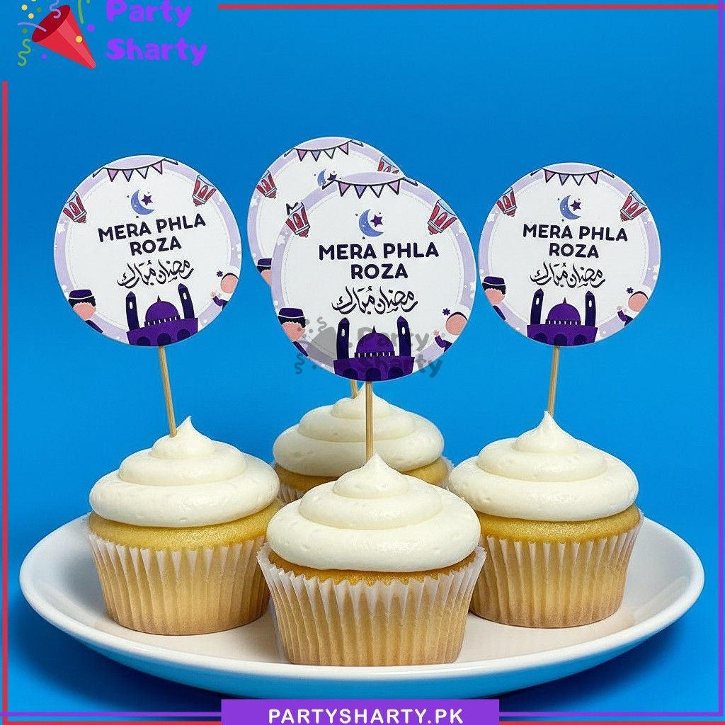 Purple Color MERA PHELA ROZA Theme Cup Cake / Mithai Toppers For Roza Kushai Decoration & Celebration