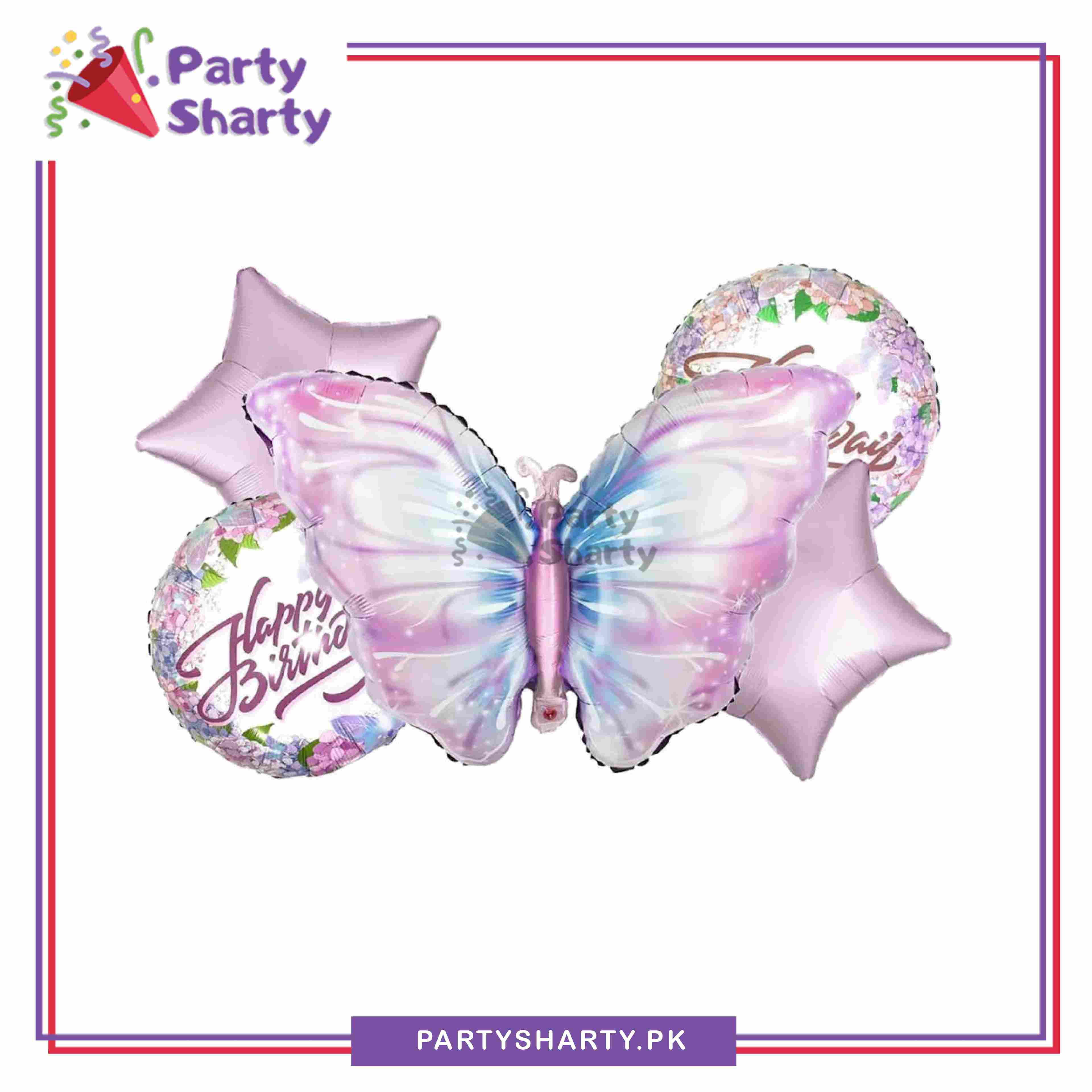 Magical Butterfly Foil Balloon Set – 5 Pcs For Butterfly Theme Birthday Party Decoration & Celebrations