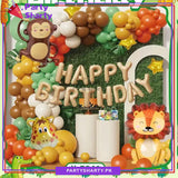 71pcs Happy Birthday Cream with Lion, Monkey & Giraffe Head Foil Balloon Set For Jungle / Safari Theme Decoration
