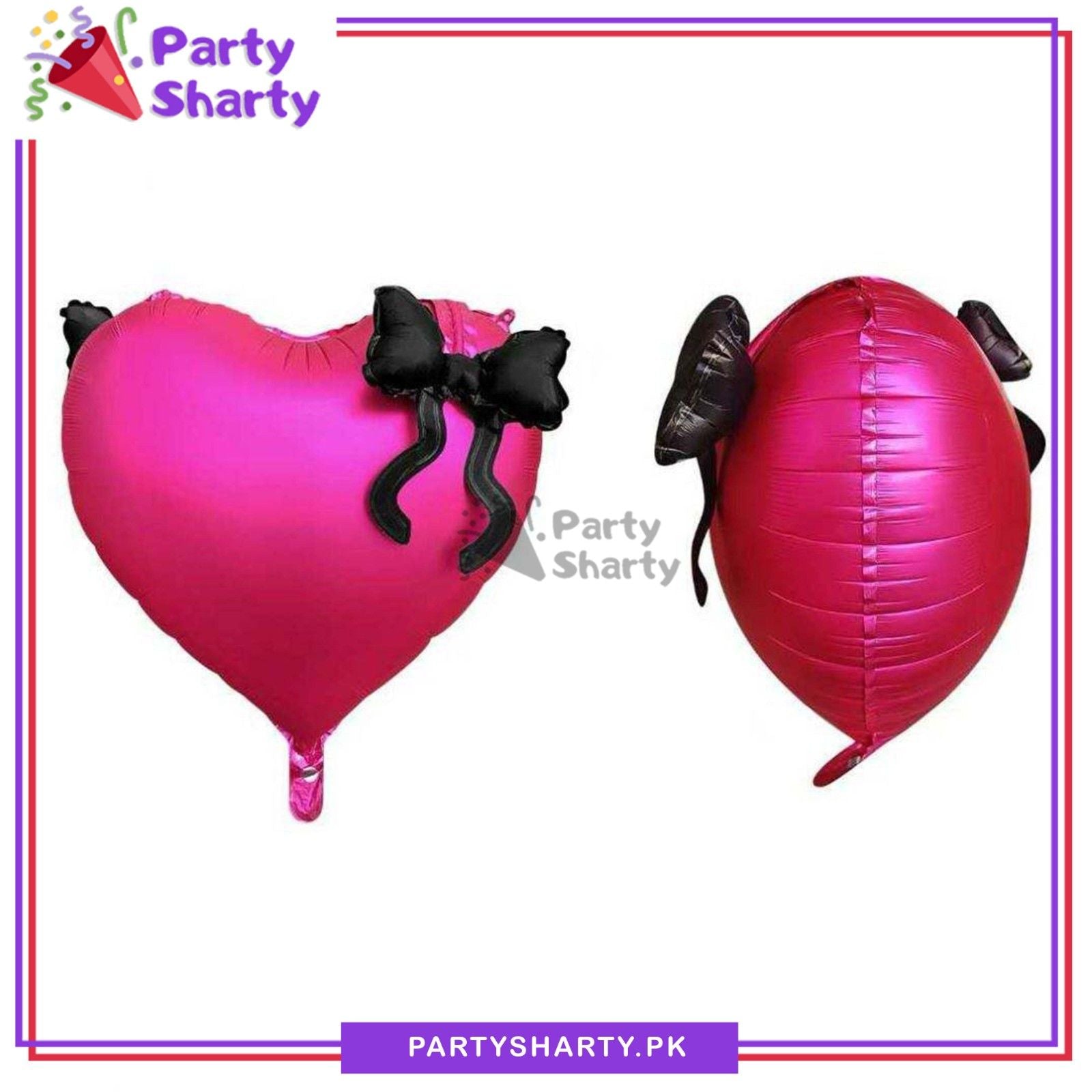 Hot Pink Heart Shaped With Mini Bows Foil Balloon For Anniversary, Valentine Theme Party Decoration & Celebration