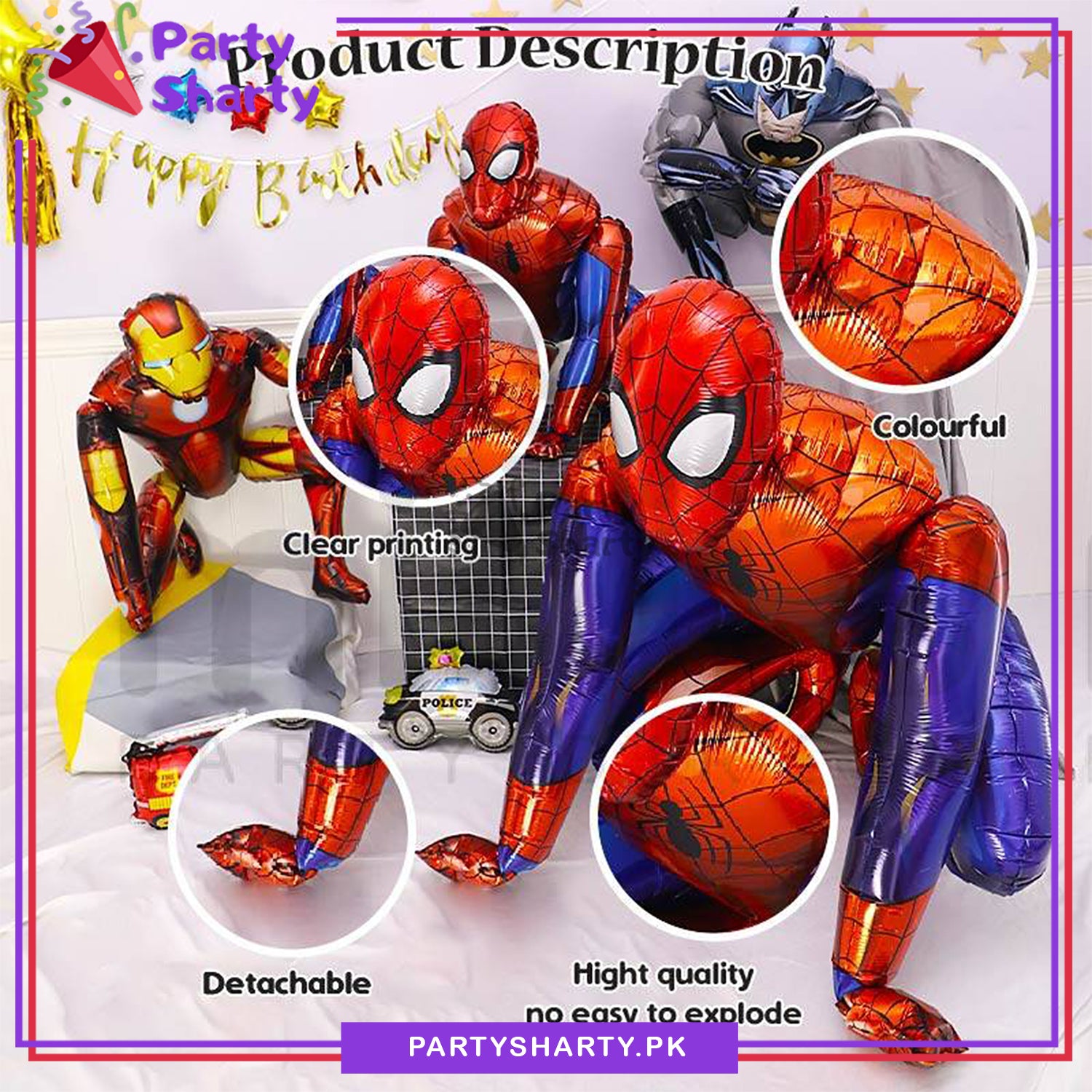 Large 4D Super Hero Marvel Spiderman / Batman / Iron Man Character Foil Balloon For Super Hero / Avenger Theme Decoration