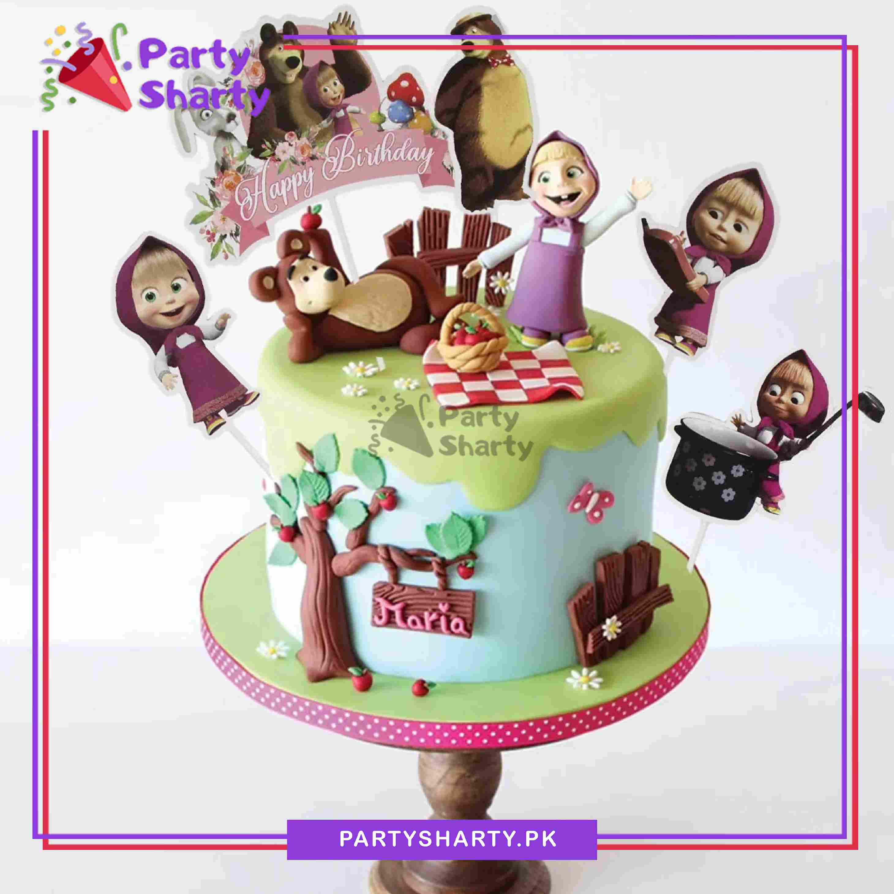 Masha & The Bear Theme Cake Topper Set of 6 for Theme Birthday Decoration and Celebration