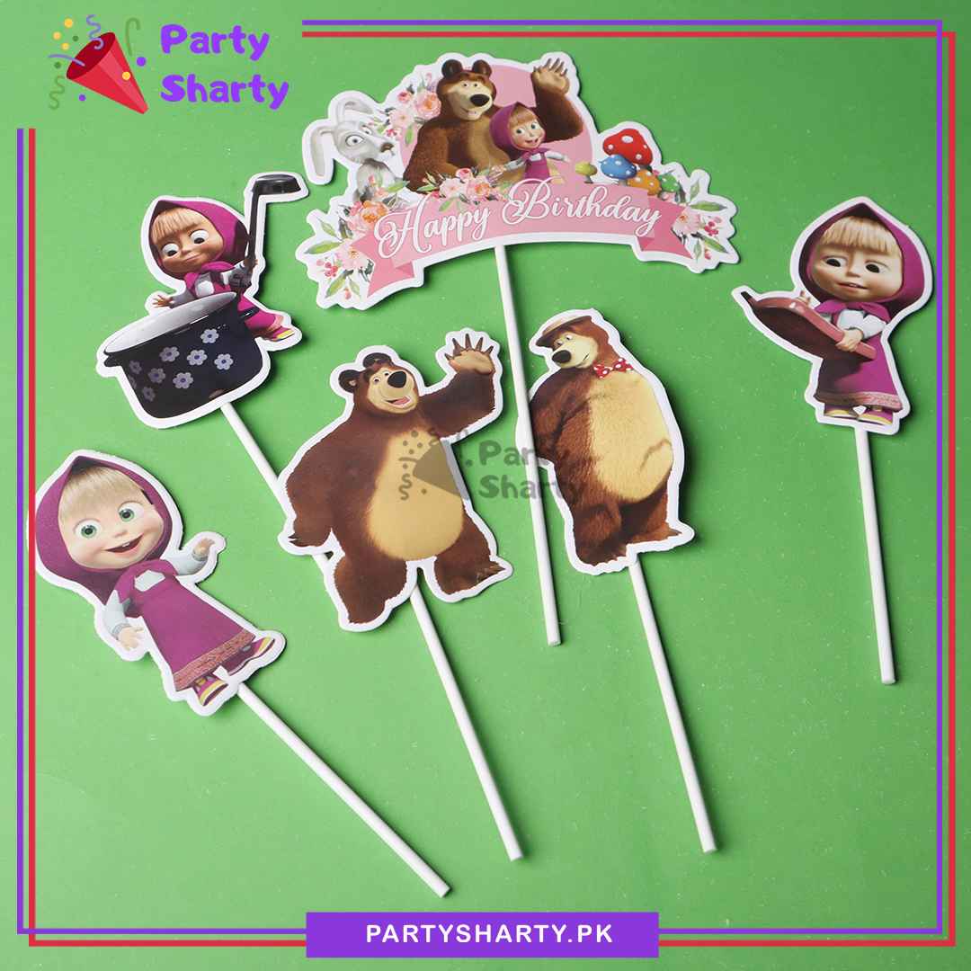 Masha & The Bear Theme Cake Topper Set of 6 for Theme Birthday Decoration and Celebration