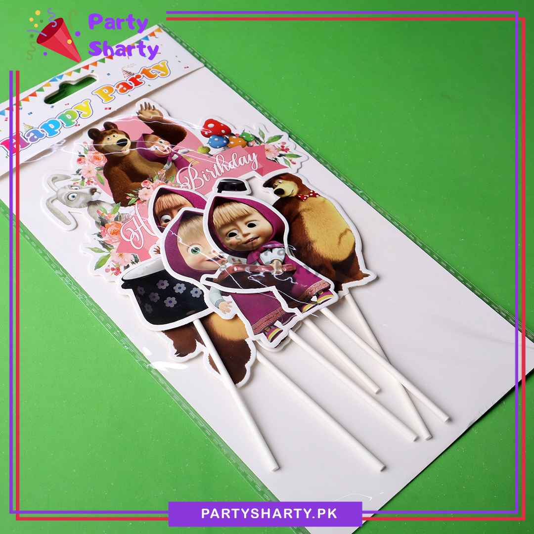 Masha & The Bear Theme Cake Topper Set of 6 for Theme Birthday Decoration and Celebration