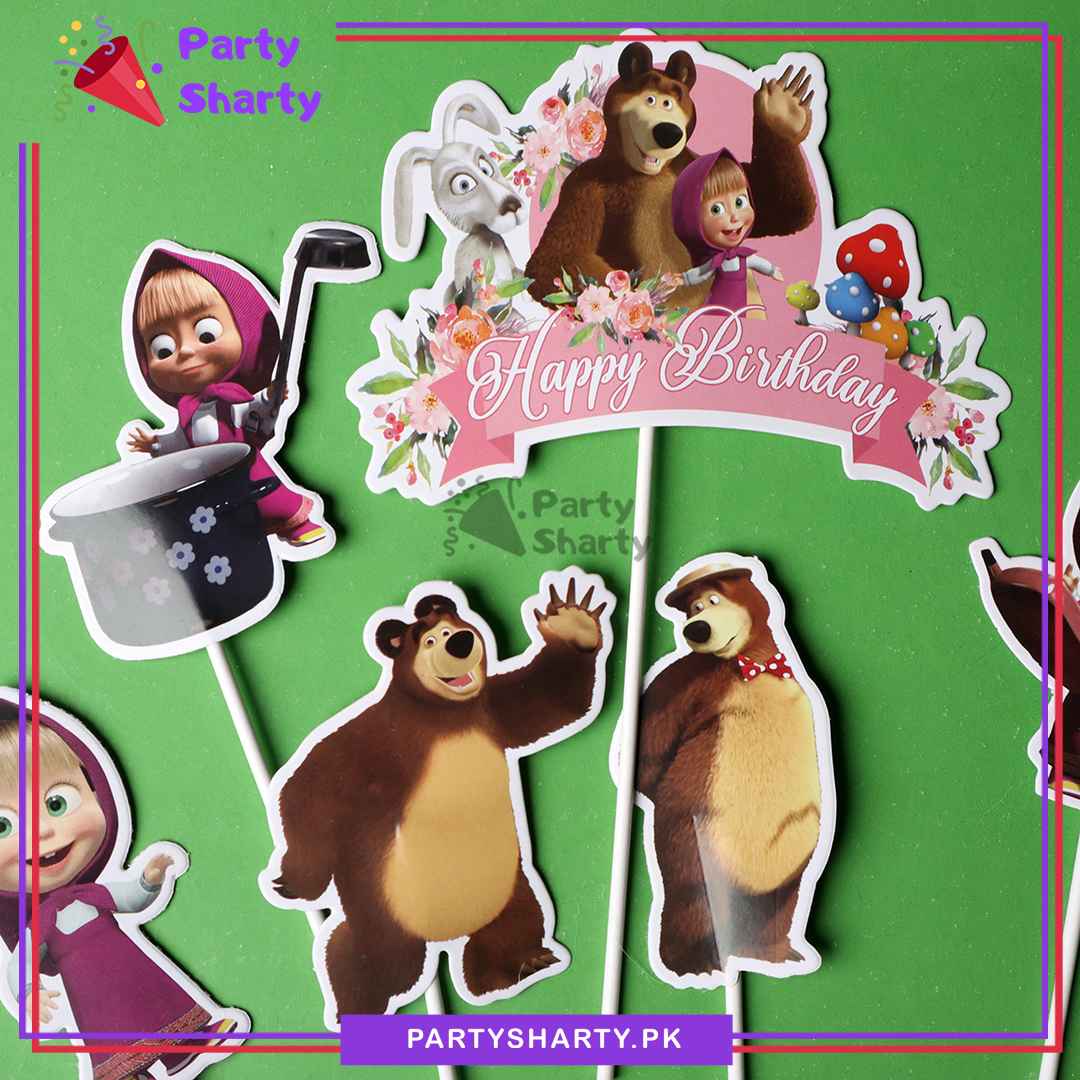 Masha & The Bear Theme Cake Topper Set of 6 for Theme Birthday Decoration and Celebration