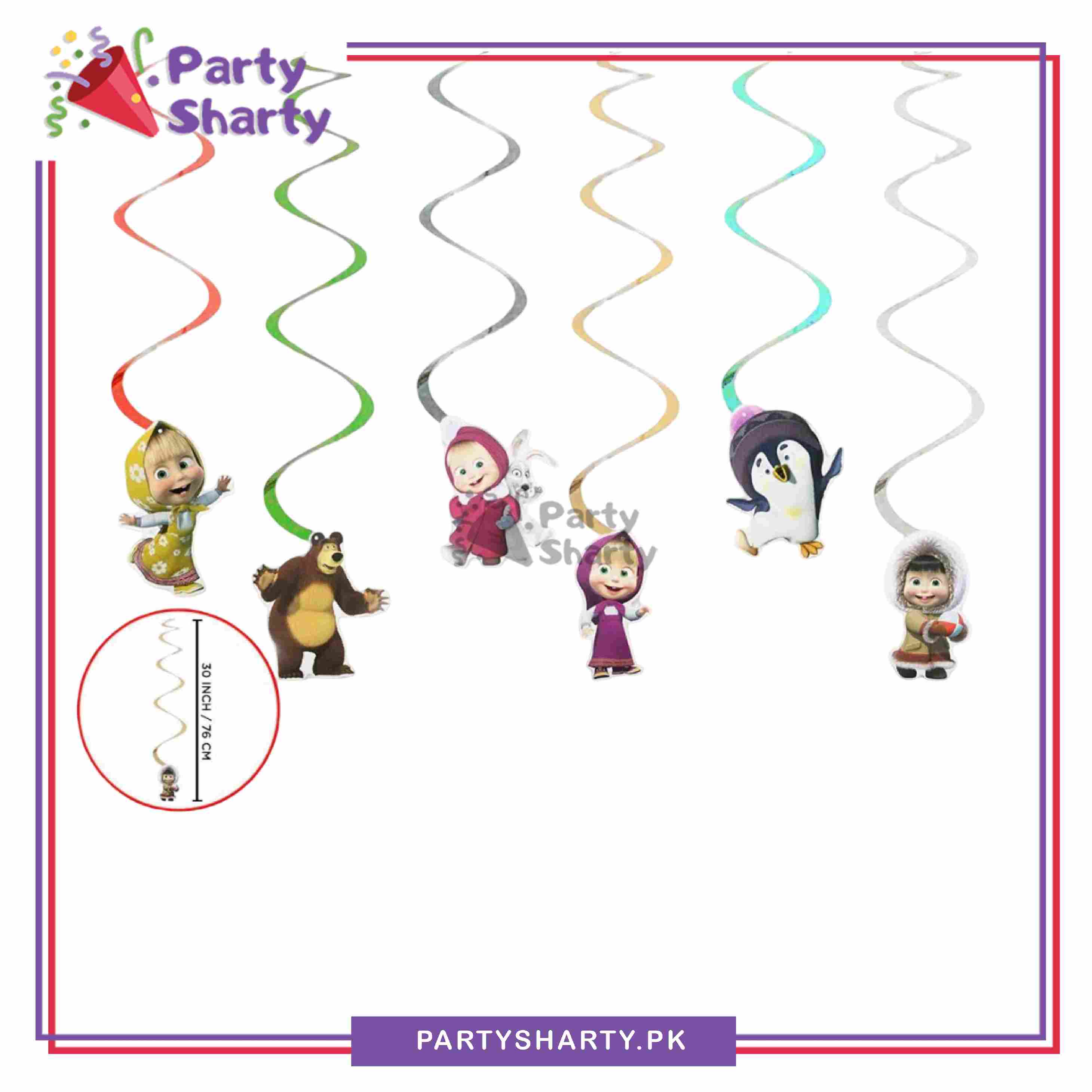Masha & The Bear Theme Hanging Swirls (Pack of 6) For Birthday Party and Decoration
