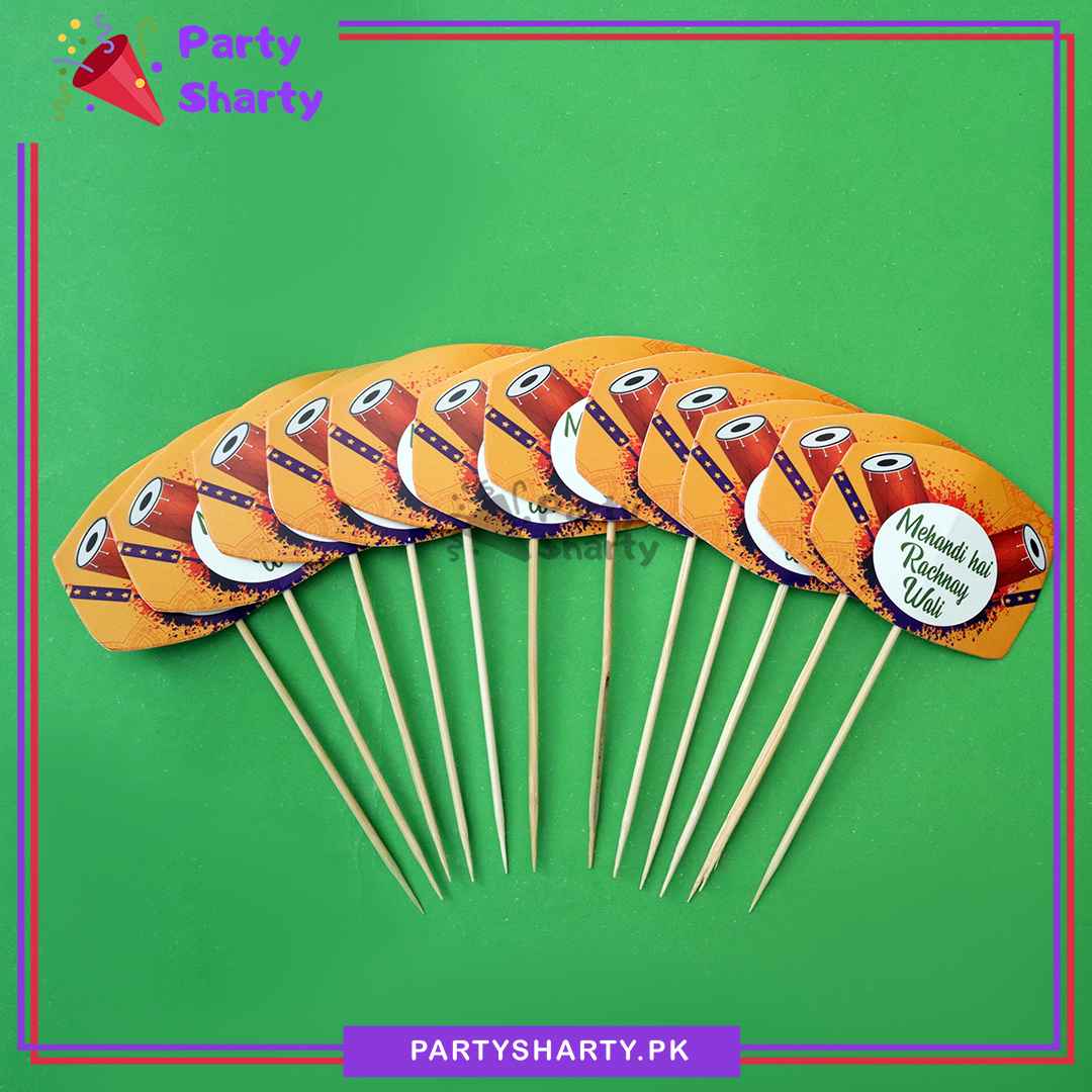 Mehndi Hai Rachnay Wali Printed Dholki Theme Cup Cake / Mithai Topper For Dholki Theme Party and Decoration