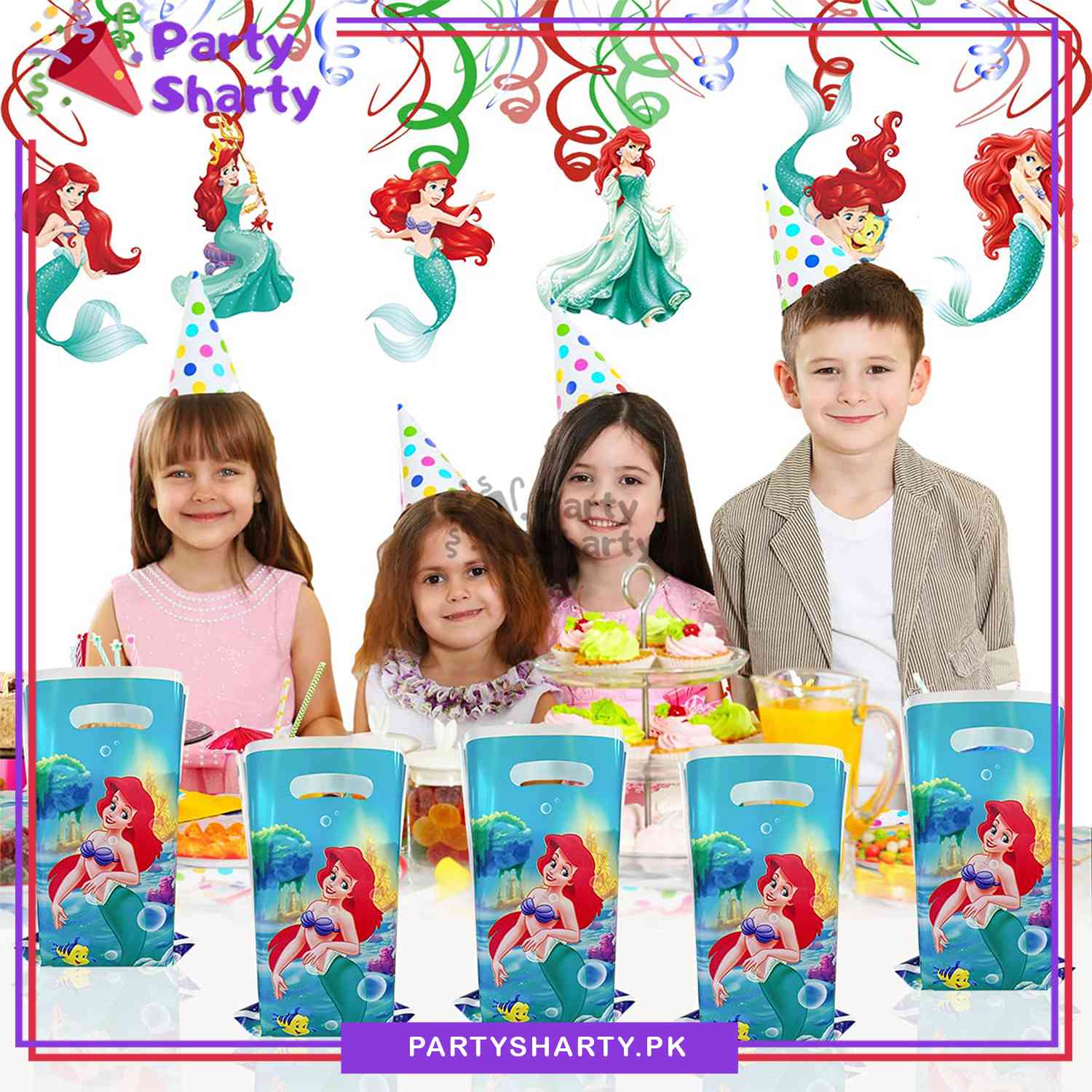 Mermaid Ariel Theme Goody Bags Pack of 10 For Mermaid Theme Party Decoration and Celebration