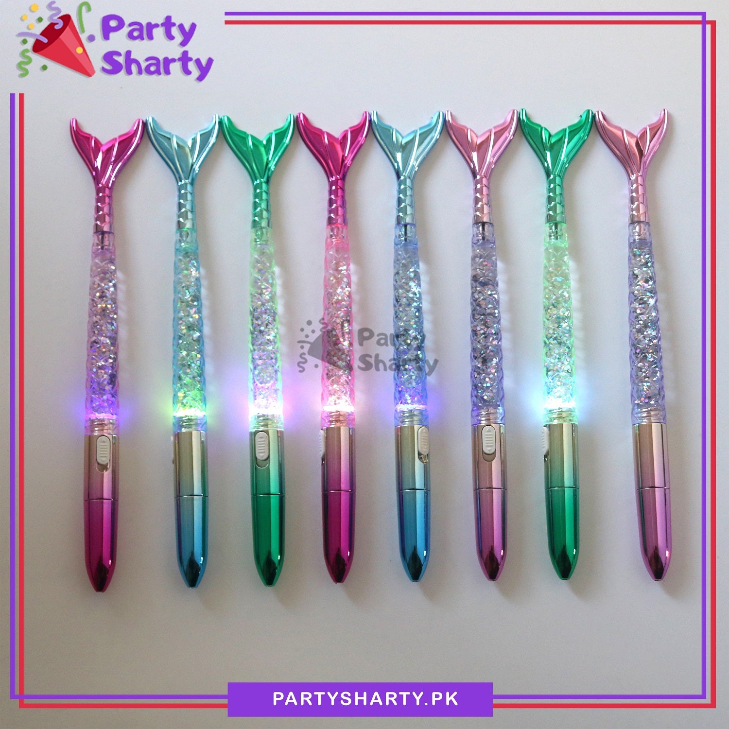 LED Mermaid Themed Gel Pens Filled with Water and Glitter For Kids / Stationery Sets / Birthday Return Gift Items