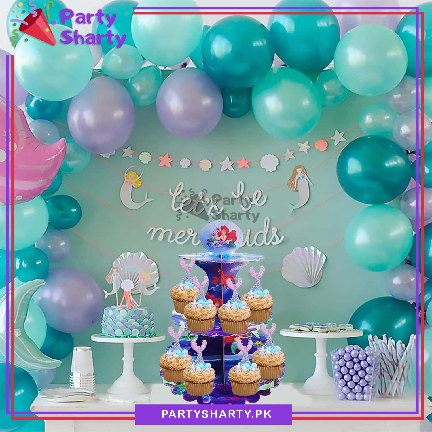 Ariel Mermaid Theme Cupcake Stand For Mermaid Theme Party Decoration and Celebration