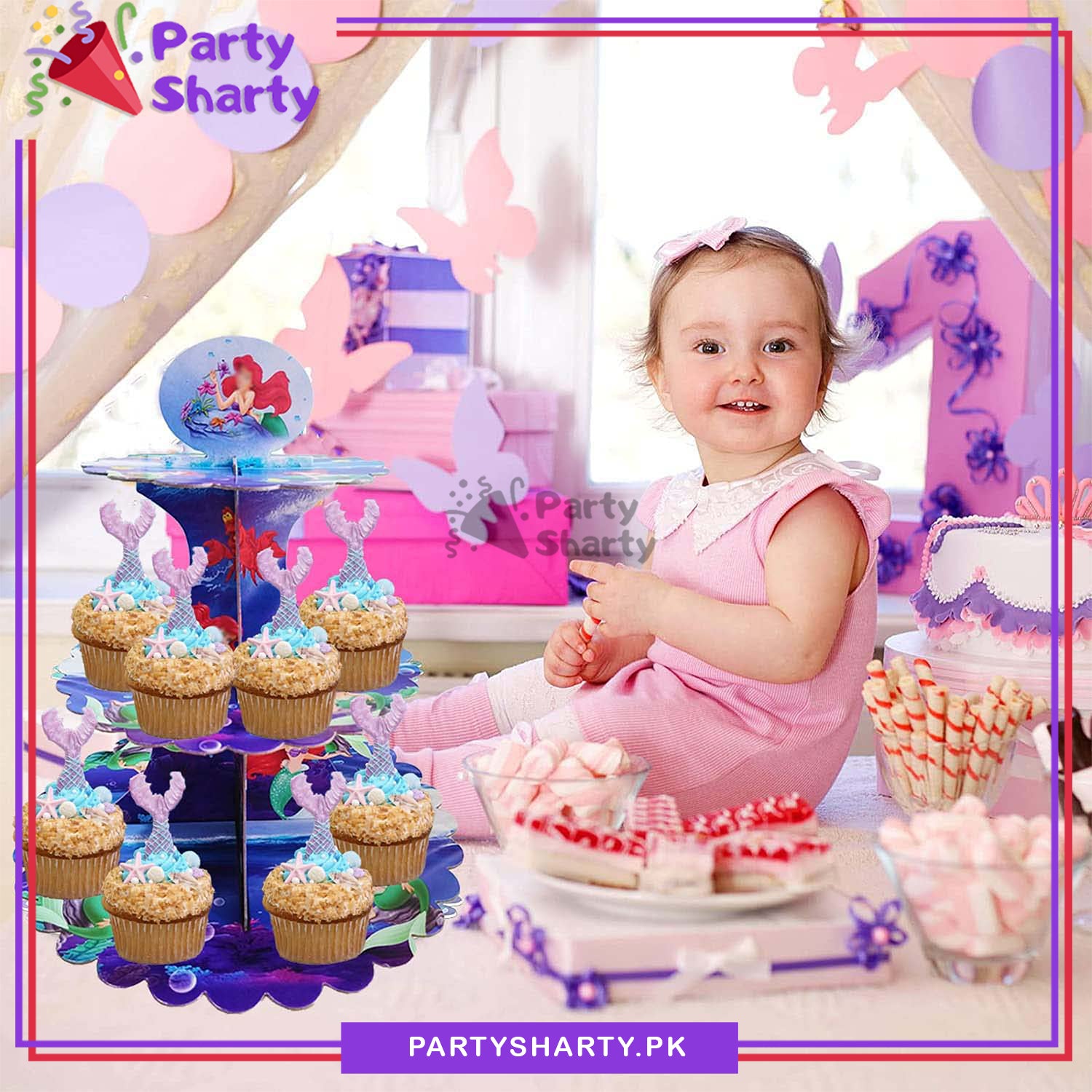 Ariel Mermaid Theme Cupcake Stand For Mermaid Theme Party Decoration and Celebration