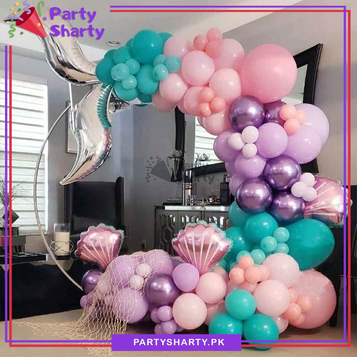 D-1 100pcs Mermaid Theme Balloon Garland Set For Birthday Decoration and Party Celebrations