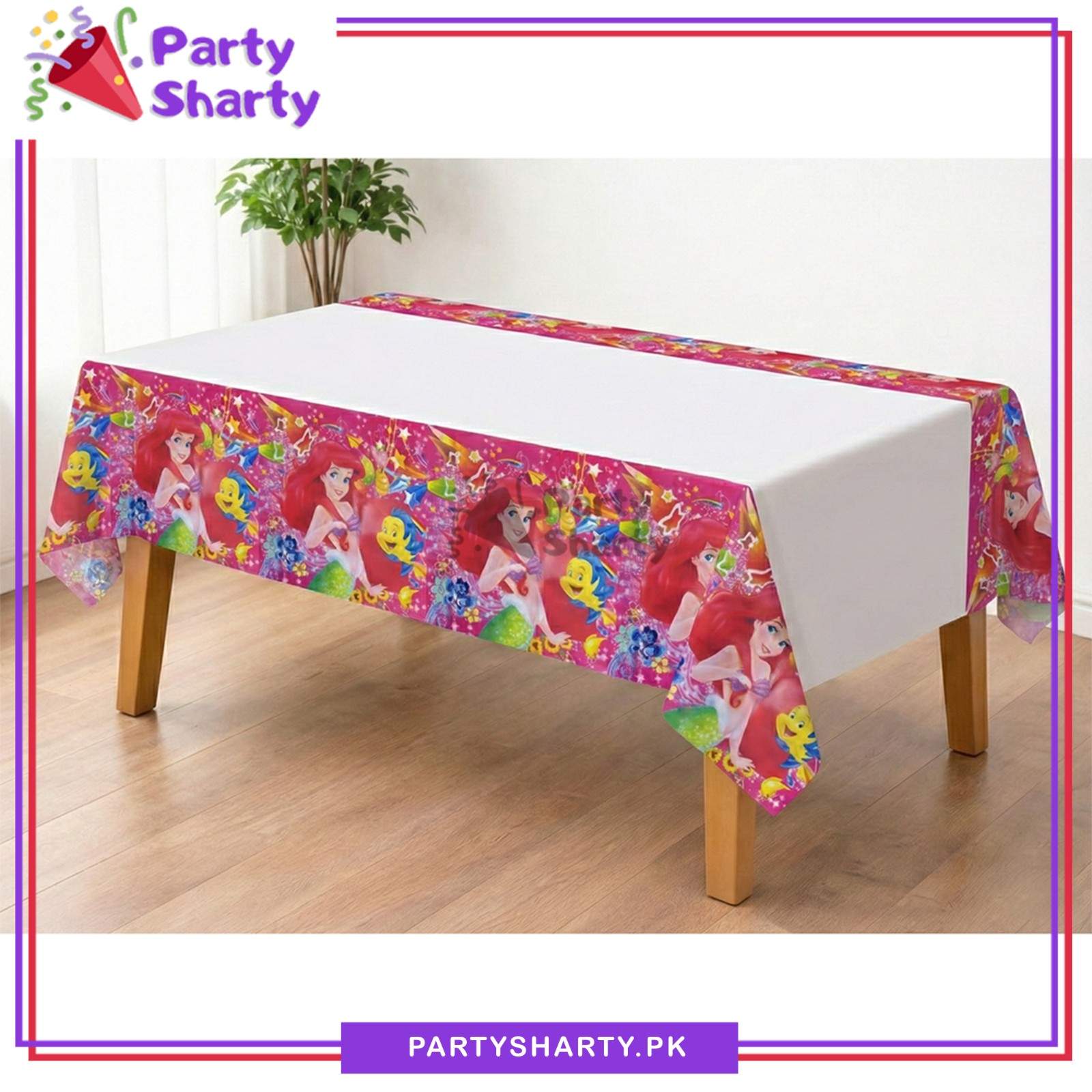 Pink Color Mermaid Theme Table Cover for Theme Based Party Decoration