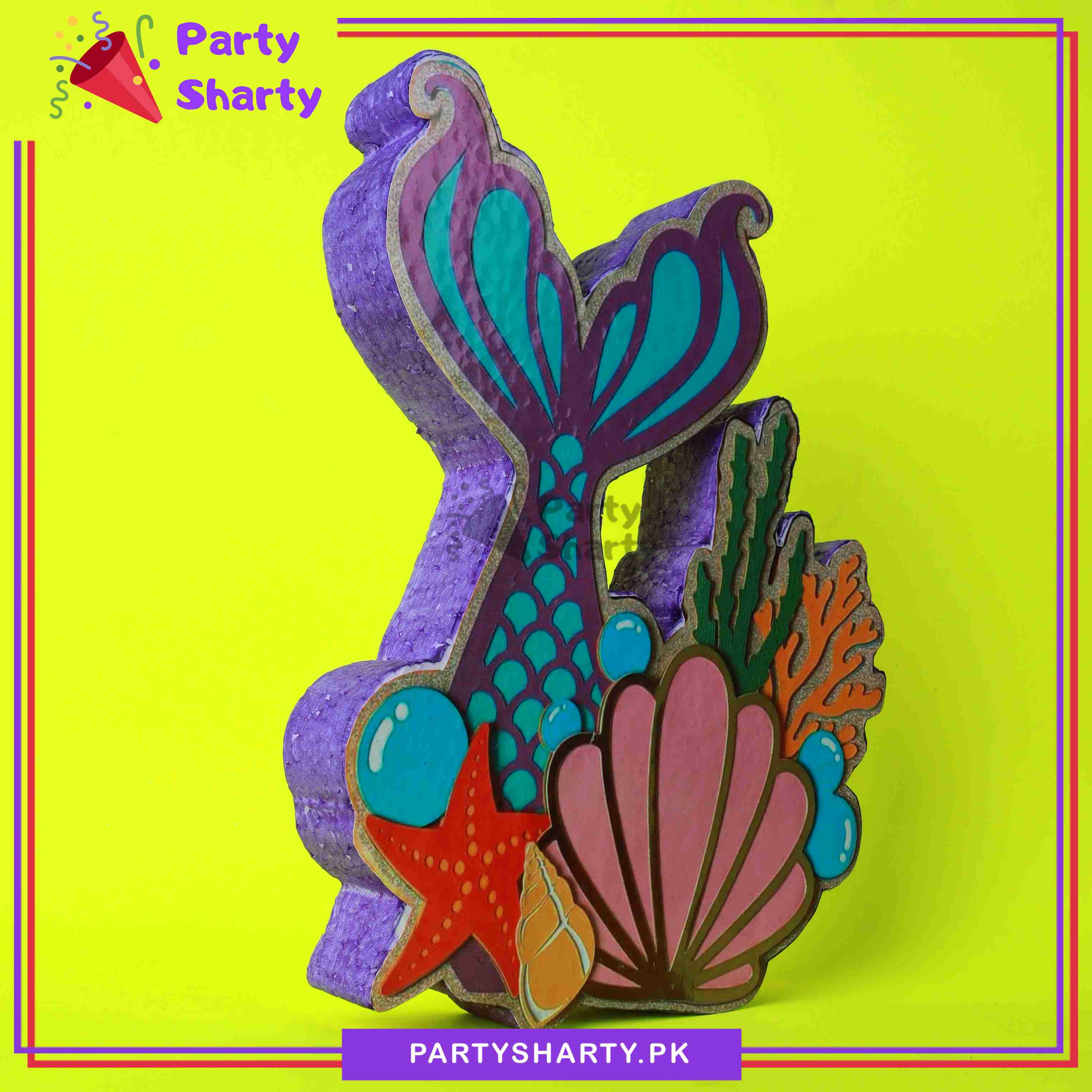 Shell Mermaid Theme Mermaid Tail & Shell Thermocol Standee For Mermaid Theme Based Birthda ...