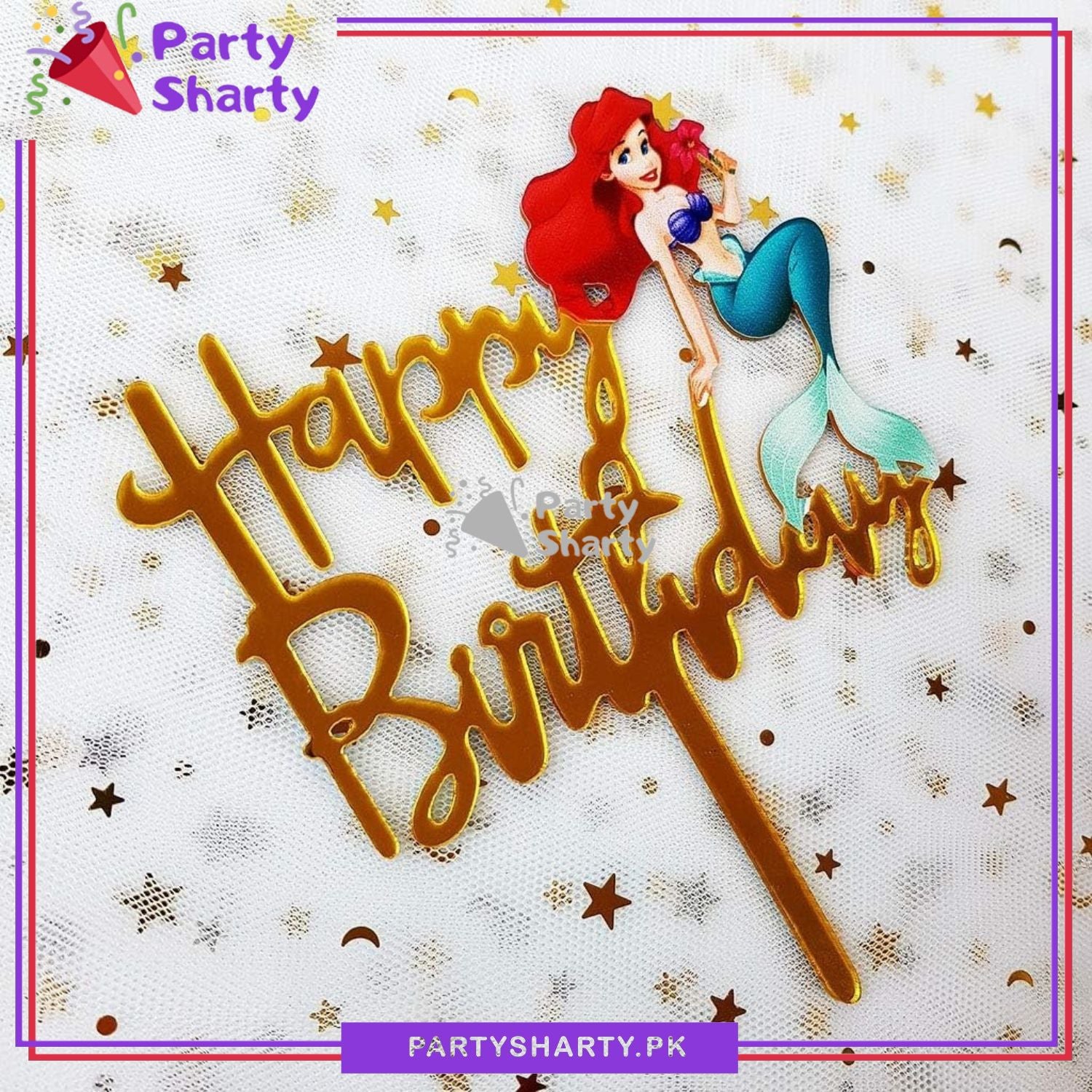 Mermaid Theme Acrylic Cake Topper For Birthday Party Celebration and Decoration