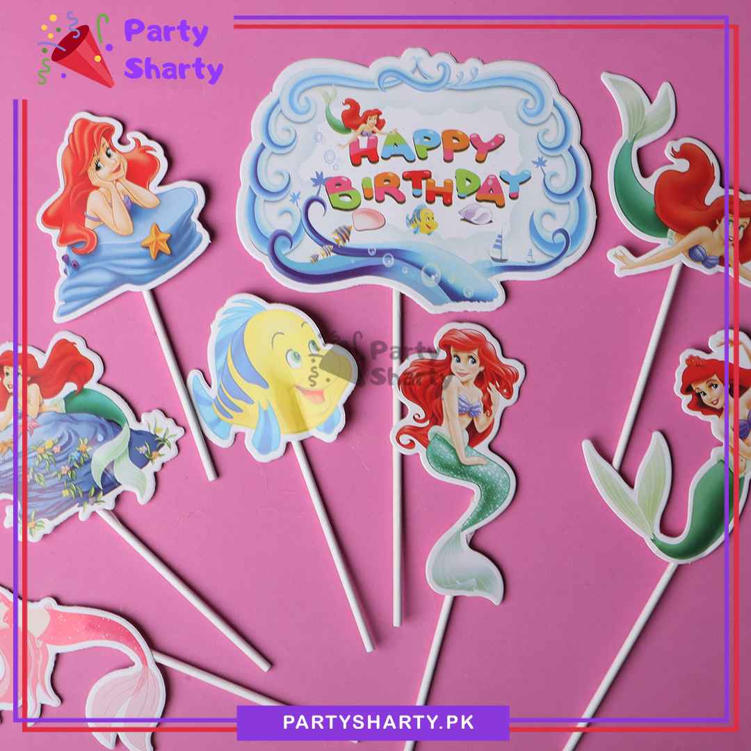 Mermaid Theme Cake Topper Set of 8 for Mermaid Theme Birthday Decoration and Celebration