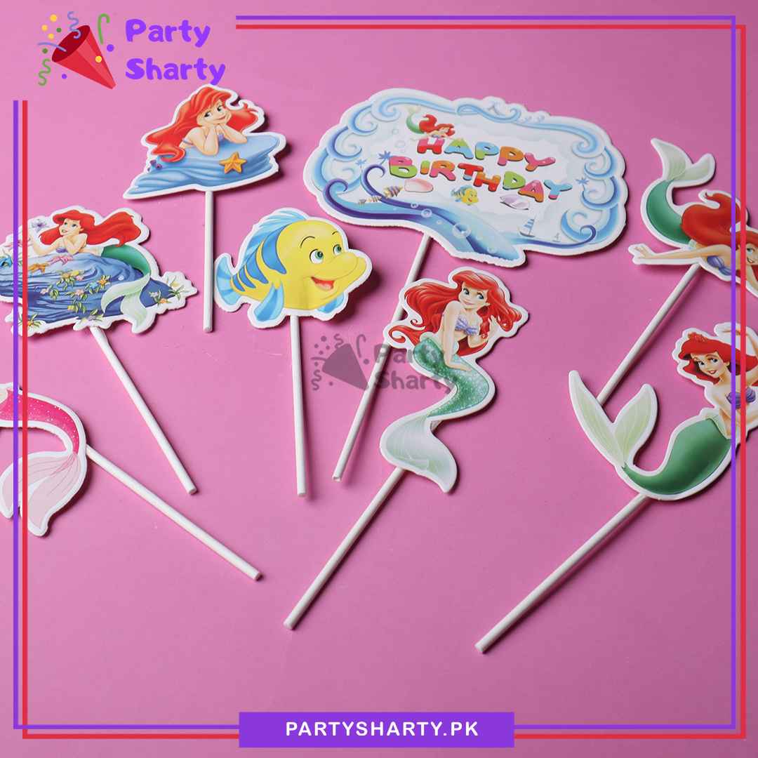 Mermaid Theme Cake Topper Set of 8 for Mermaid Theme Birthday Decoration and Celebration
