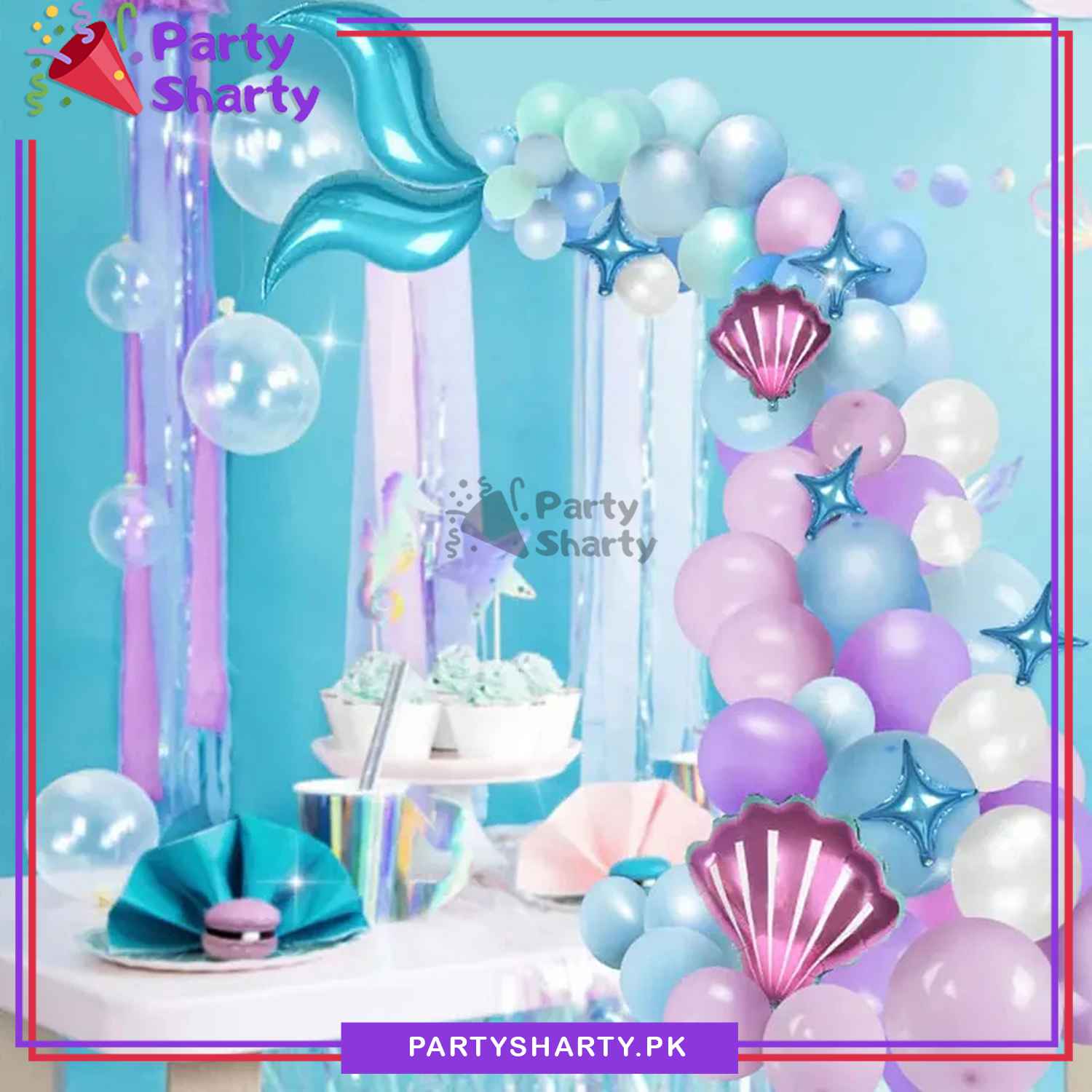 D-2 100pcs Mermaid Theme Balloon Garland Set For Birthday Decoration and Party Celebrations