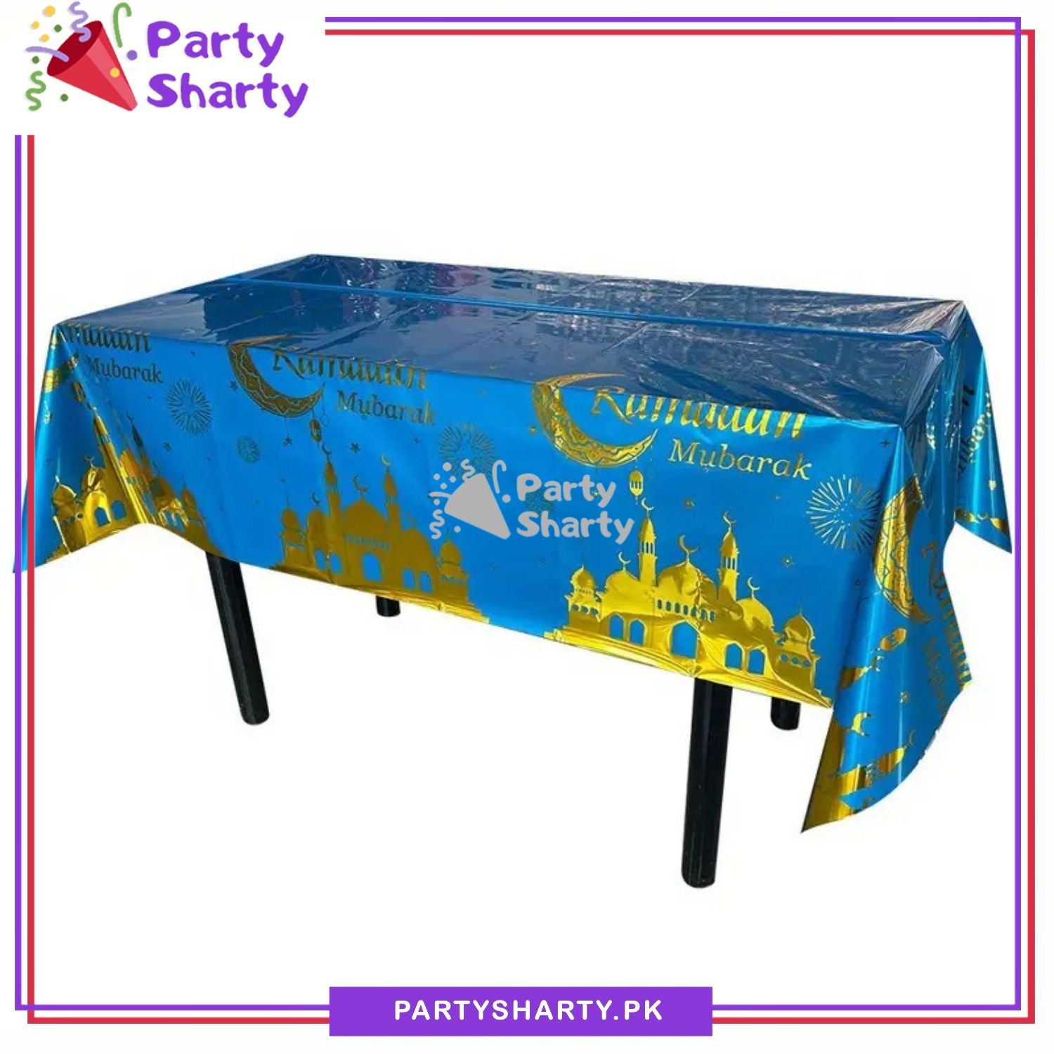 Metallic Color Ramadan Kareem Printed Plastic Table Cover (137 x 183 cm) For Ramadan & Iftar Party Decoration and Celebration