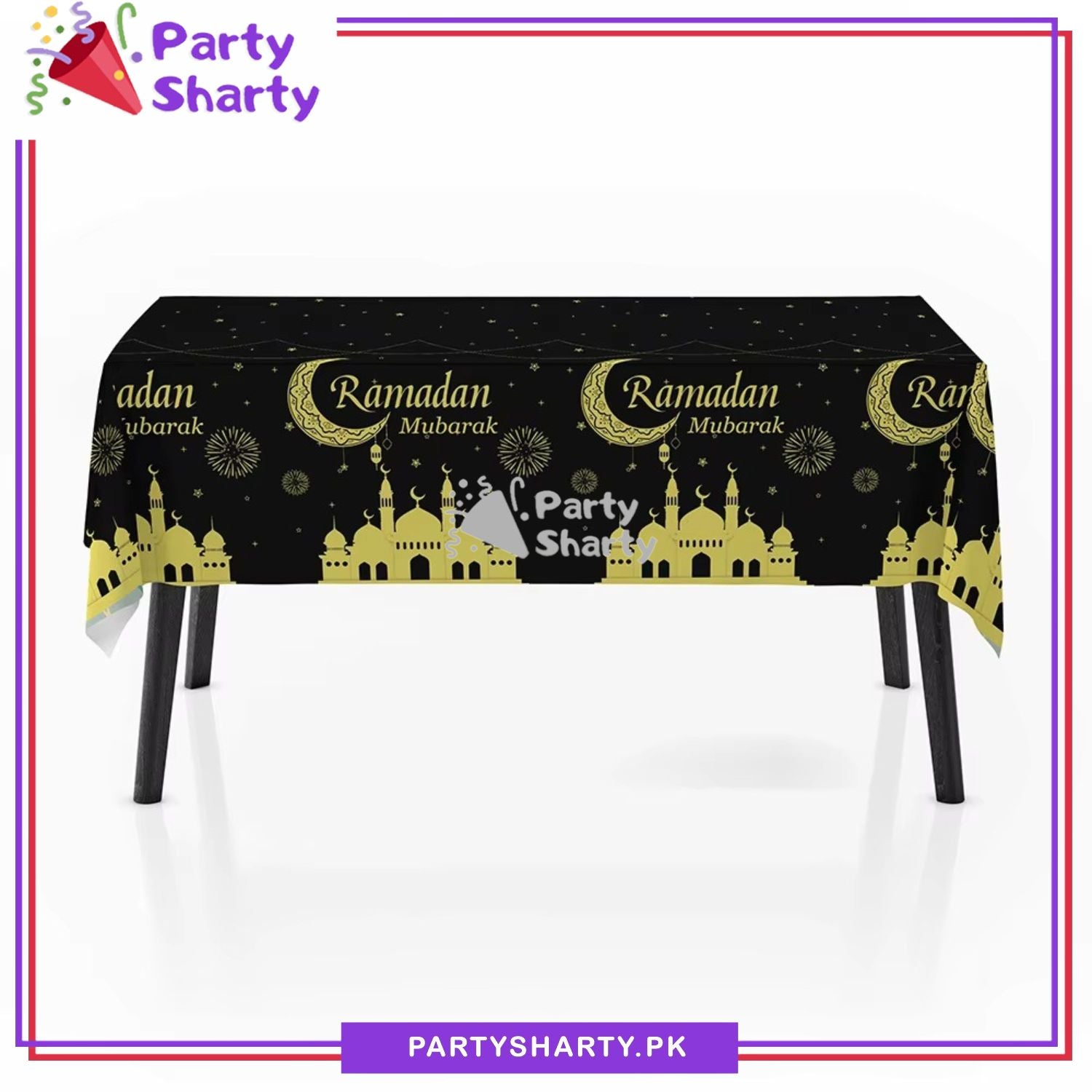 Metallic Color Ramadan Kareem Printed Plastic Table Cover (137 x 183 cm) For Ramadan & Iftar Party Decoration and Celebration