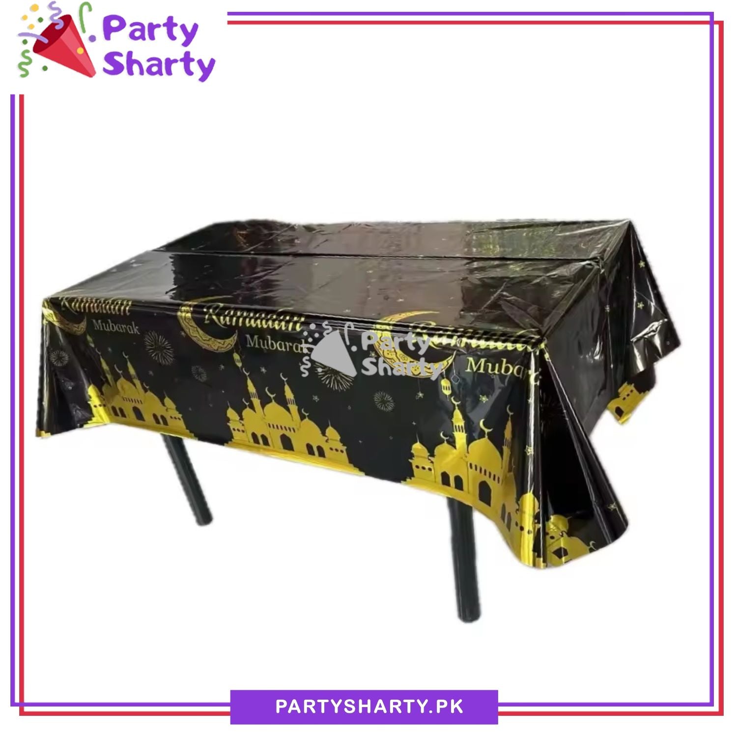 Metallic Color Ramadan Kareem Printed Plastic Table Cover (137 x 183 cm) For Ramadan & Iftar Party Decoration and Celebration
