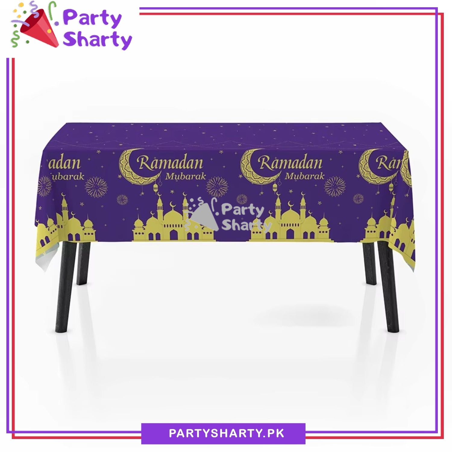 Metallic Color Ramadan Kareem Printed Plastic Table Cover (137 x 183 cm) For Ramadan & Iftar Party Decoration and Celebration