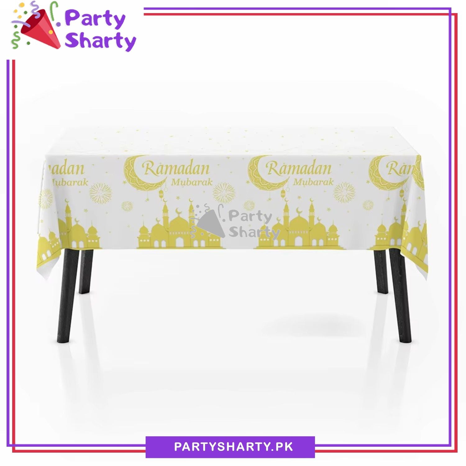 Metallic Color Ramadan Kareem Printed Plastic Table Cover (137 x 183 cm) For Ramadan & Iftar Party Decoration and Celebration