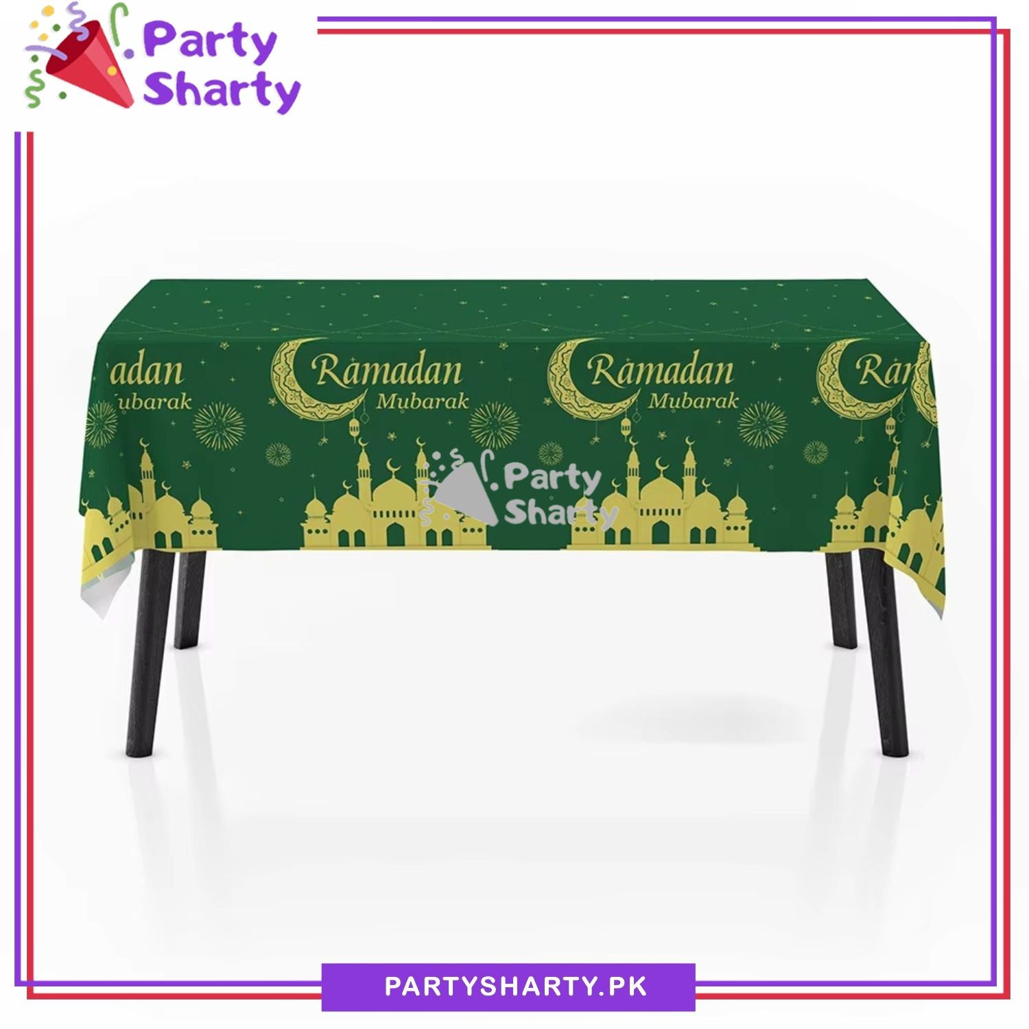 Metallic Color Ramadan Kareem Printed Plastic Table Cover (137 x 183 cm) For Ramadan & Iftar Party Decoration and Celebration