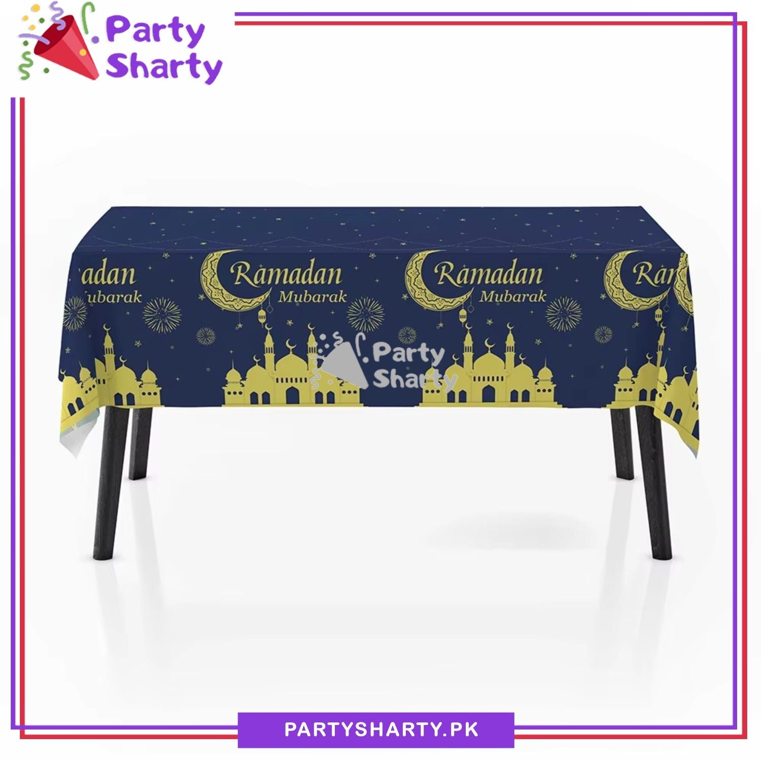 Metallic Color Ramadan Kareem Printed Plastic Table Cover (137 x 183 cm) For Ramadan & Iftar Party Decoration and Celebration