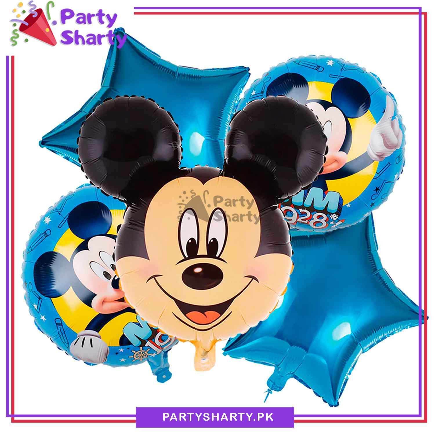 Mickey Mouse Cartoon Head Foil Balloon Set - 5 Pieces For Birthday Party