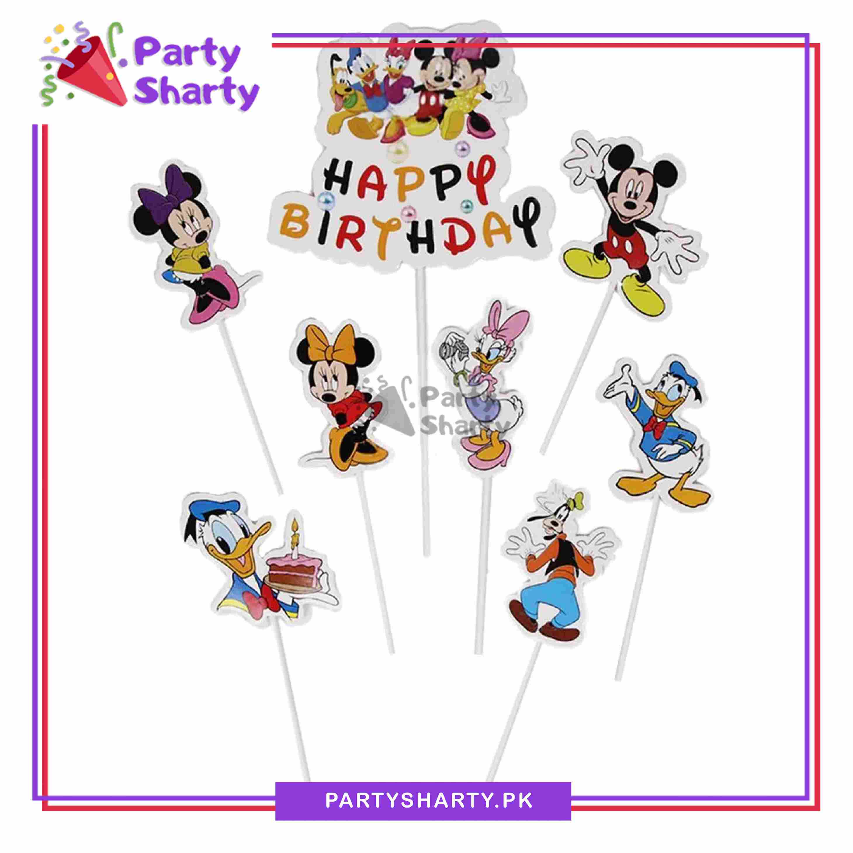 Mickey Mouse Theme Cake Topper Set of 8 for Mickey Mouse Theme Birthday Decoration and Celebration