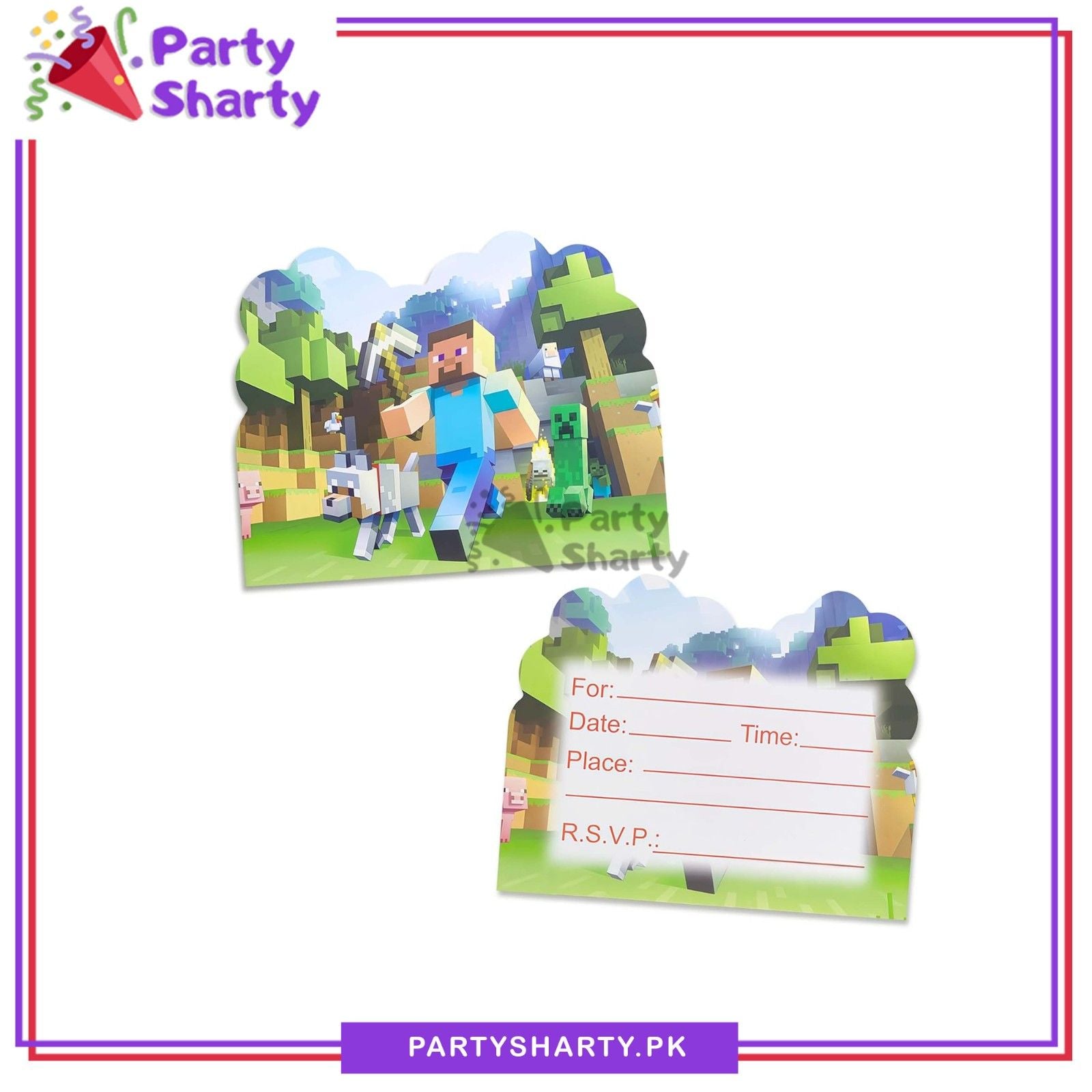 Minecraft Invitation Cards Pack Of 10 for Minecraft Theme Birthday Celebration