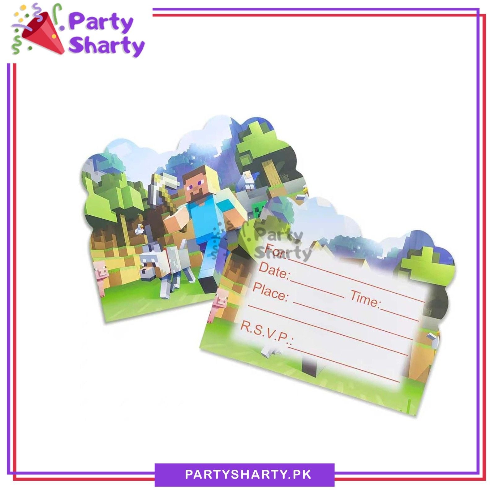 Minecraft Invitation Cards Pack Of 10 for Minecraft Theme Birthday Celebration
