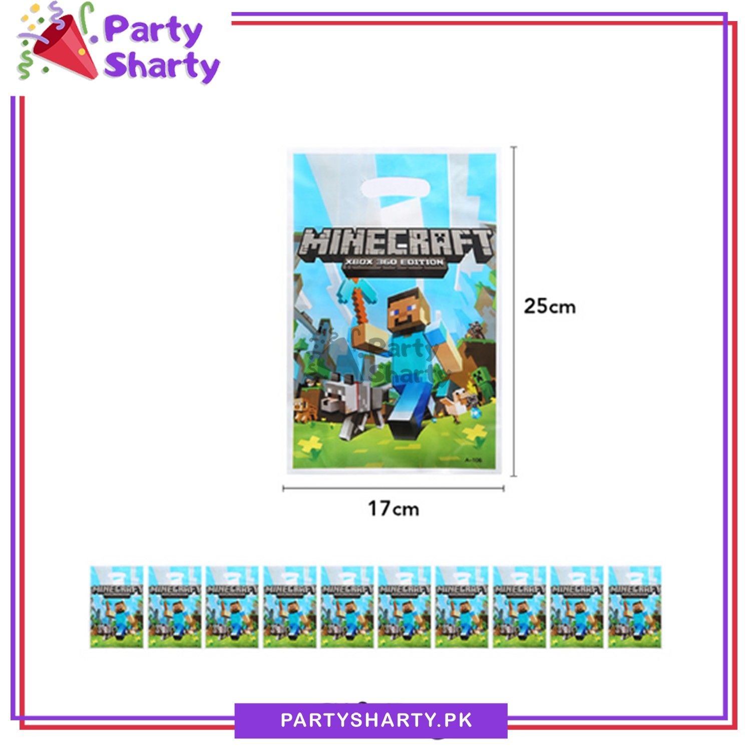 Minecraft Theme Goody Bags Pack of 10 For Theme Birthday Party Decoration and Celebration