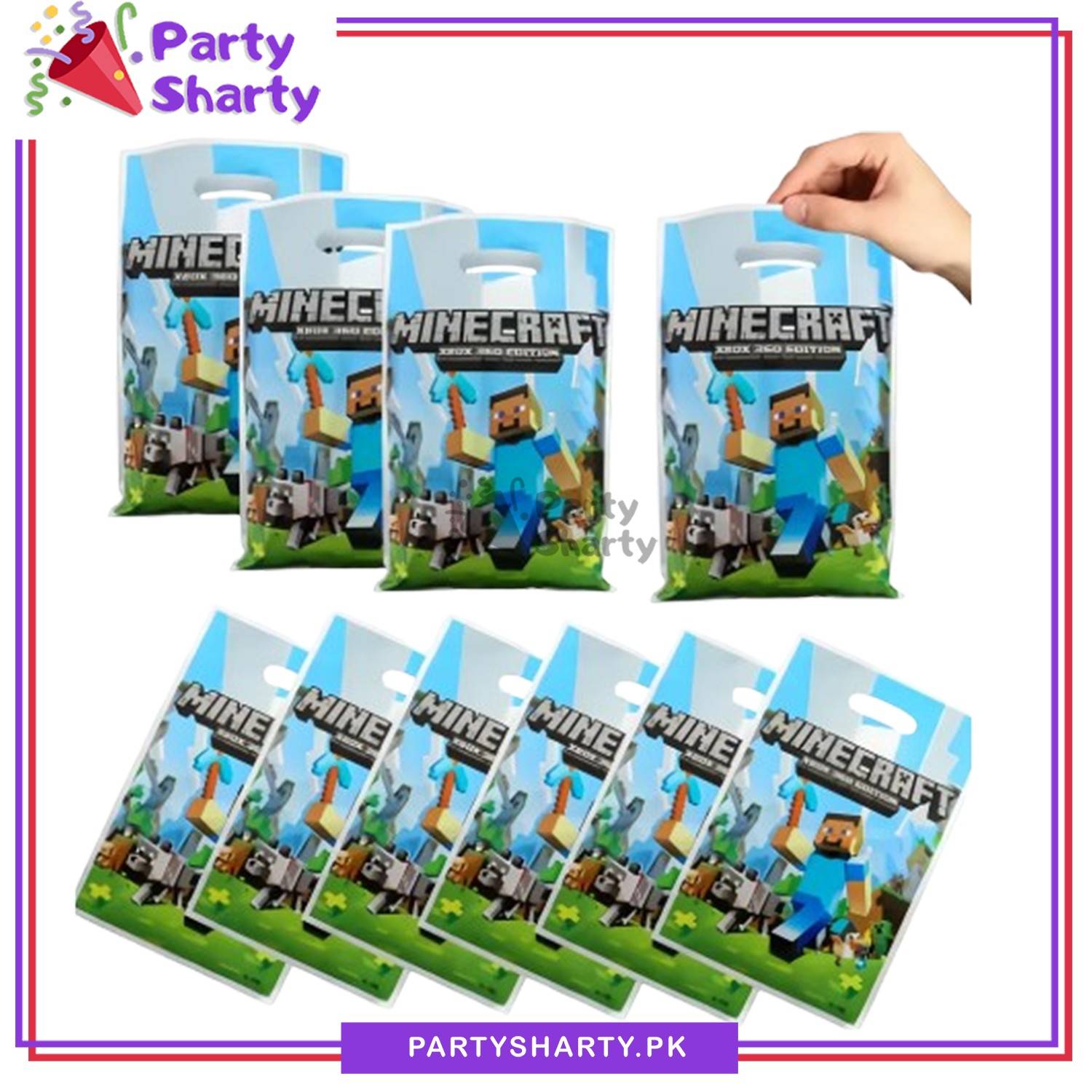 Minecraft Theme Goody Bags Pack of 10 For Theme Birthday Party Decoration and Celebration