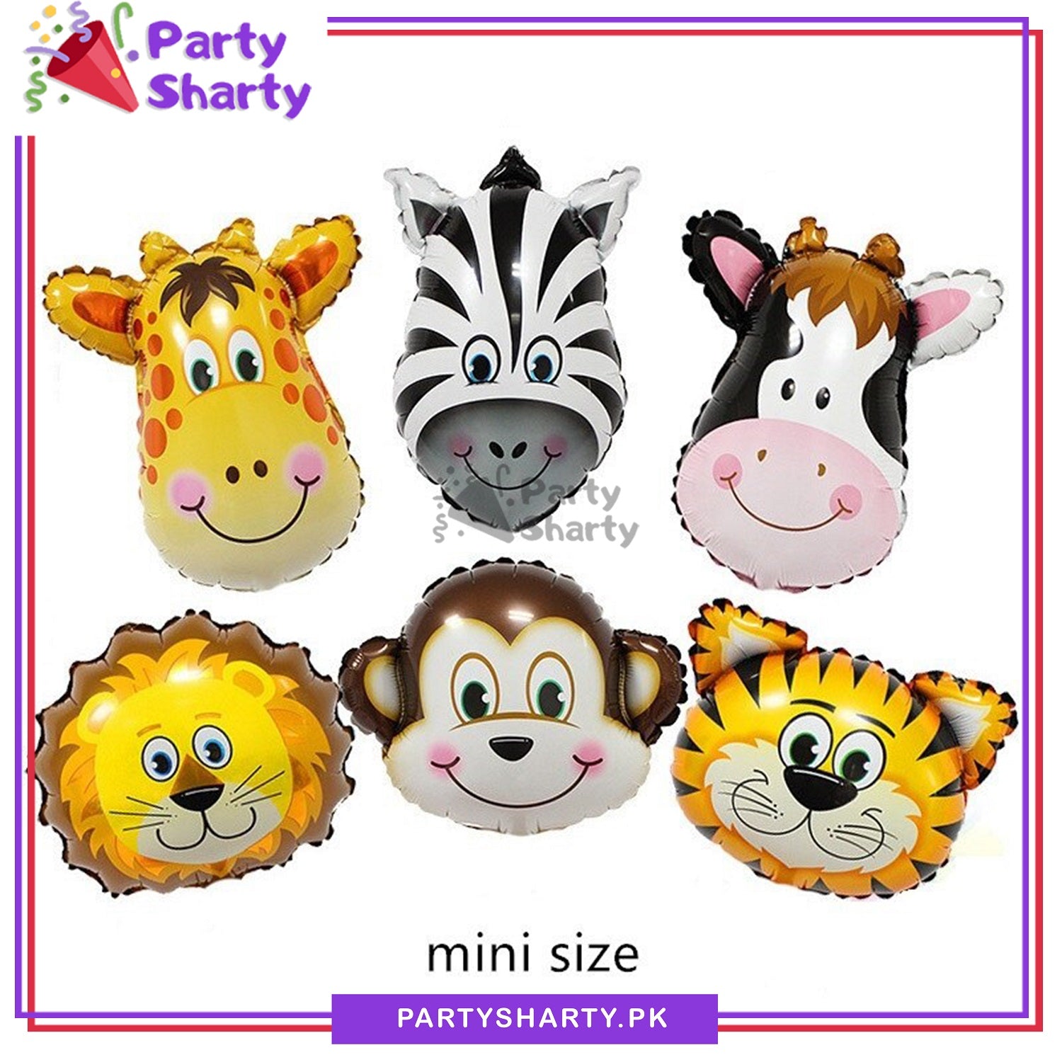 Mini Size Jungle Theme Animal Head Foil Balloon For Birthday Celebration
