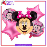 Minnie Mouse Cartoon Head Foil Balloon Set - 5 Pieces For Birthday Party