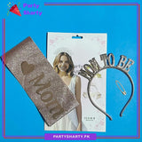 Mom To Be Shiny Plastic Hairband With Glitter Sash for Baby Shower Event & Celebration