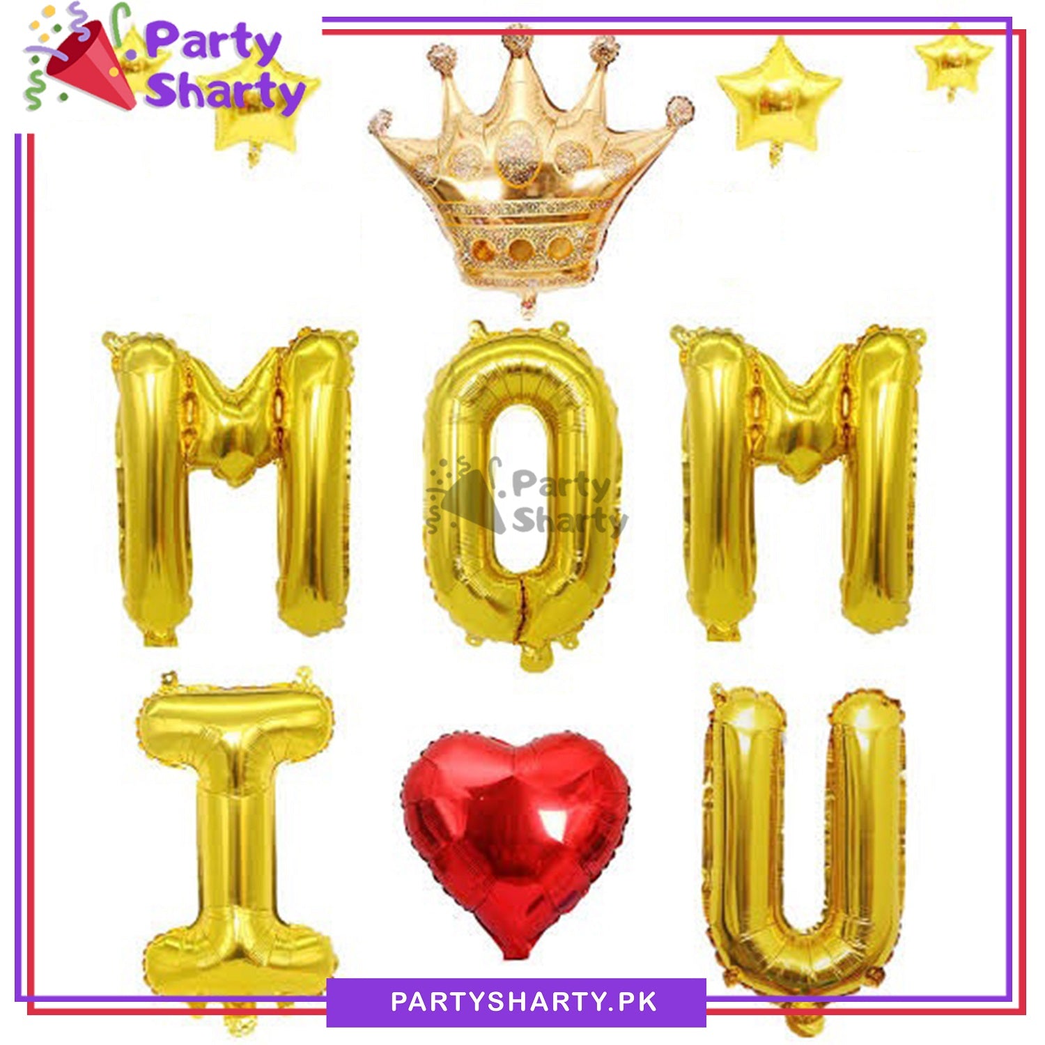 MOM I ❤️ U Golden Theme Set For Mother's Day Or Birthday Party Decoration And Celebration